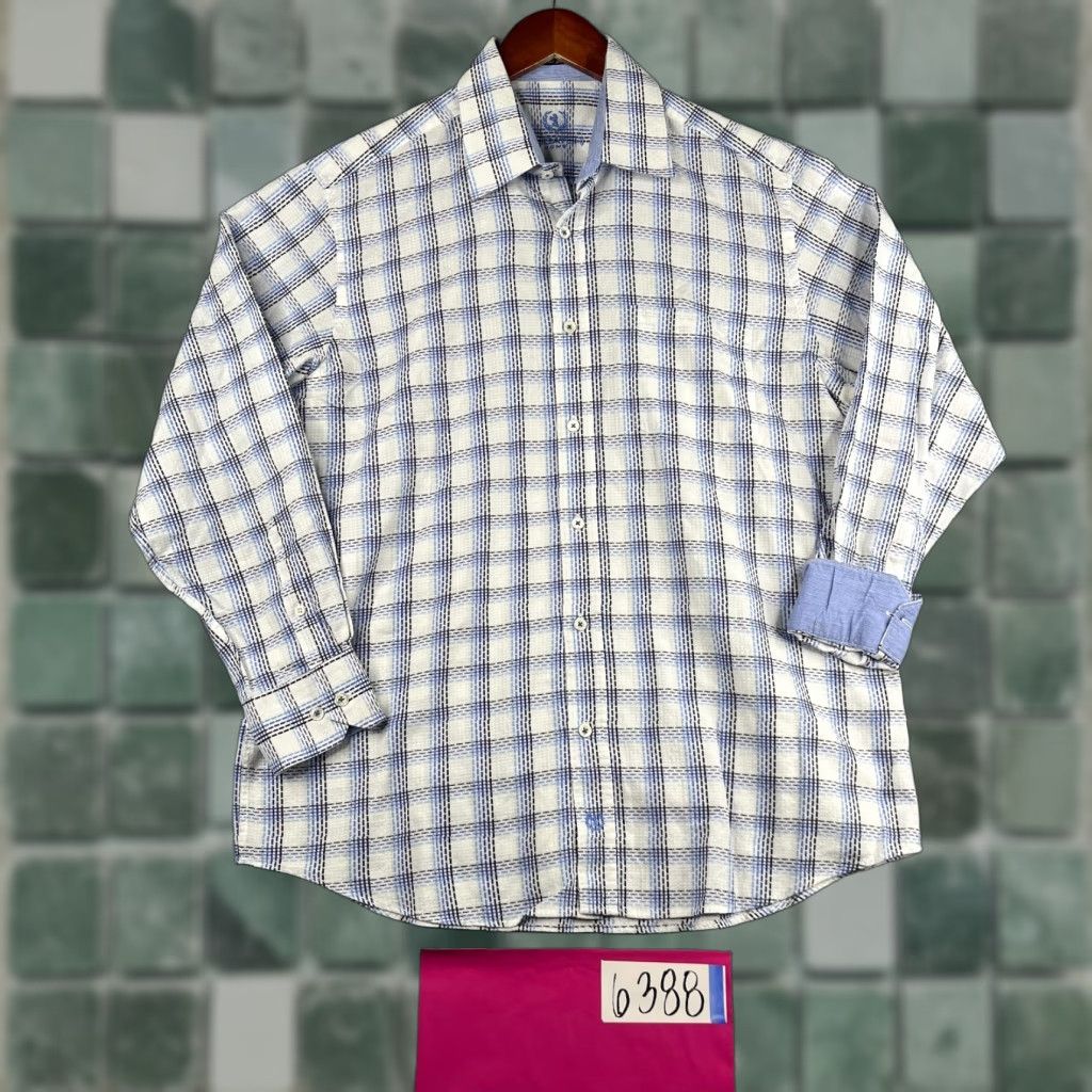 BUGATCHI BUGATCHI UOMO Classic Fit Shirt Large Blue White Check Button Up Long Sleeve Men Size US L / EU 52-54 / 3 - 1 Thumbnail