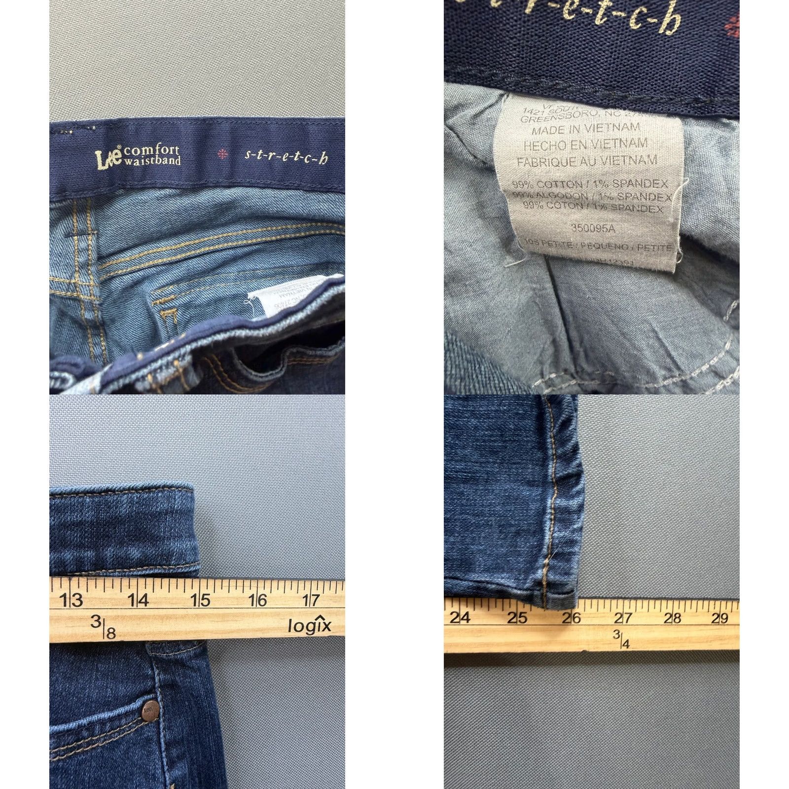 Lee Lee Jeans Women Dark Blue Comfort Waistband Stretch Straight Leg 30x26 Petit Back Pockets Flap Button 5-Pocket Design Vintage No Size 32" / US 10 / IT 46 - 8 Thumbnail
