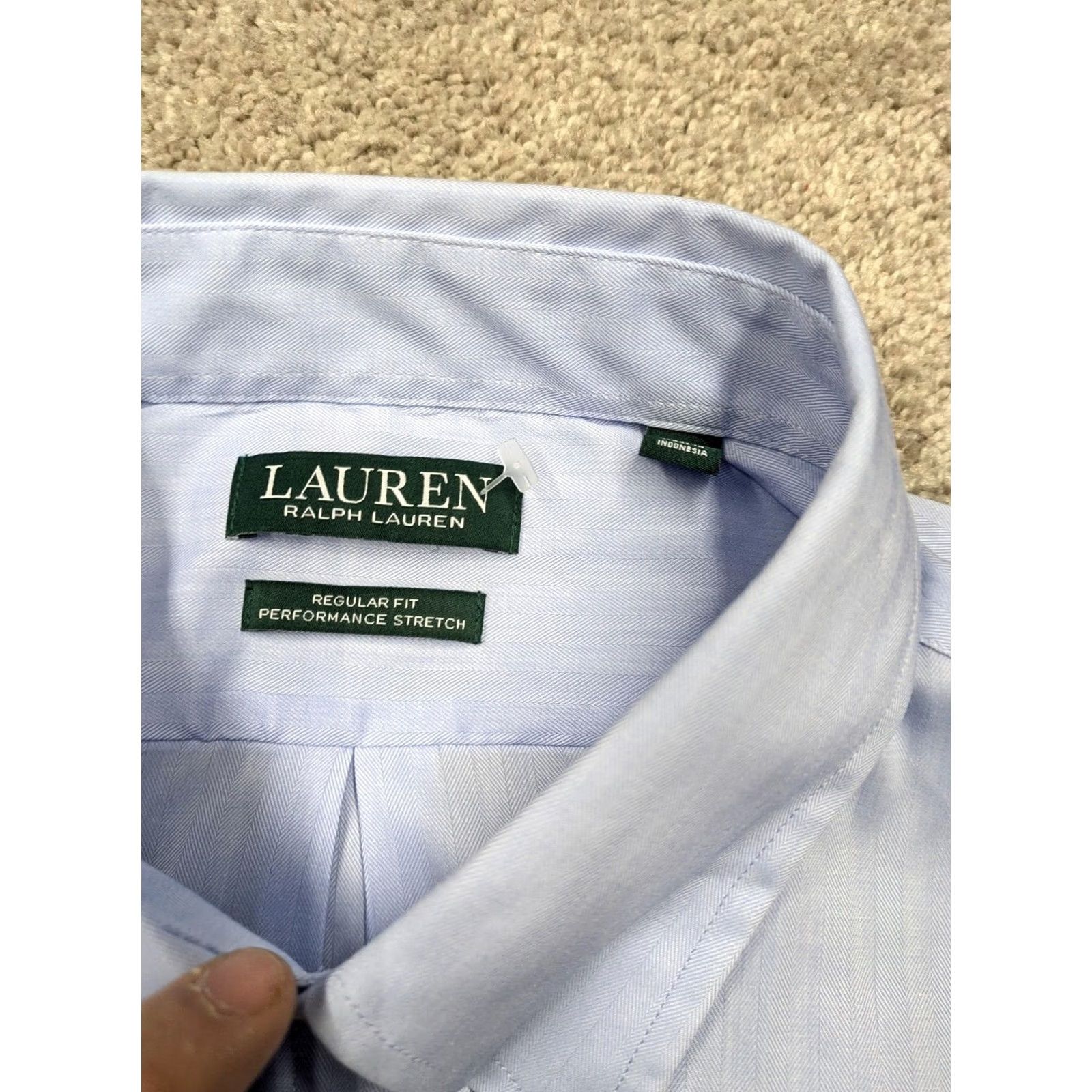 Ralph Lauren Lauren Ralph Shirt Mens L Blue Herringbone Regular Fit Size US L / EU 52-54 / 3 - 6 Thumbnail