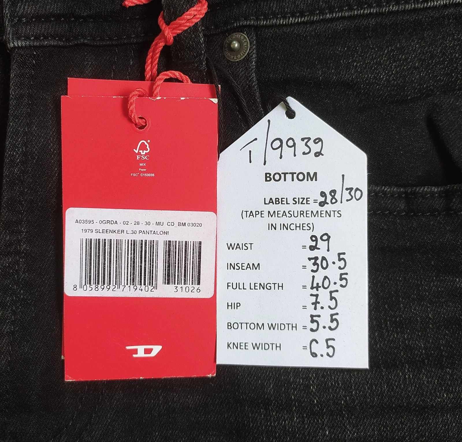 Diesel Diesel 1979 SLEENKER L.30 MENS JEANS T/9932 Size US 28 / EU 44 - 6 Thumbnail