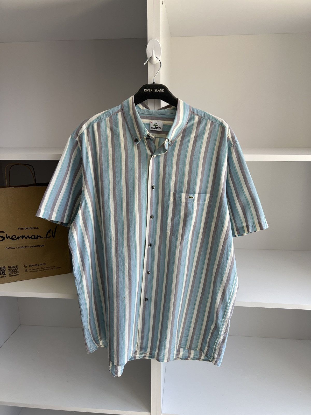 Lacoste × Vintage Vintage Lacoste Stripped Short sleeve Shirt Size US XL / EU 56 / 4 - 6 Thumbnail