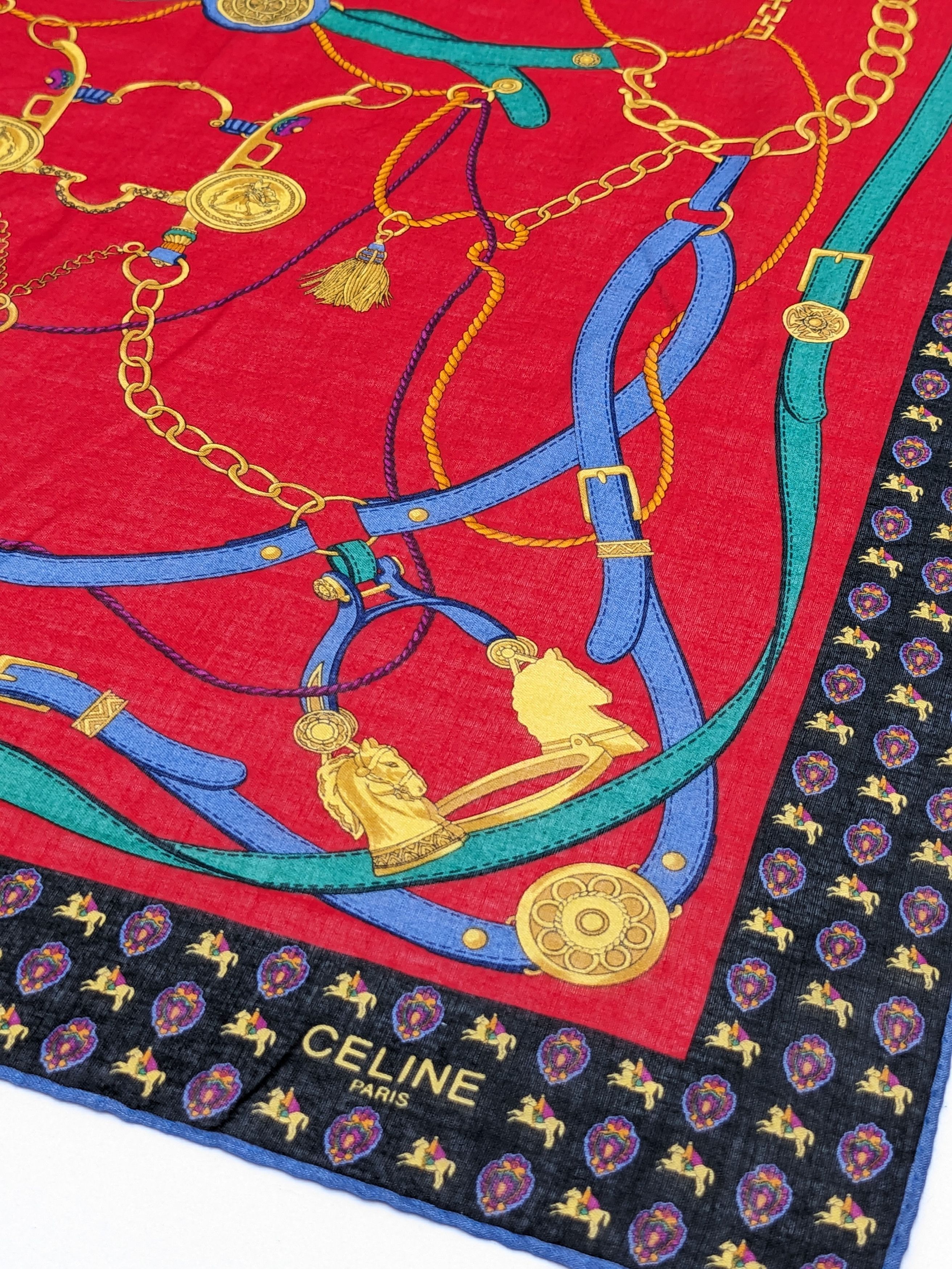 Celine CELINE Paris Silk Blend Scarf Red Gold Equestrian Harness Size ONE SIZE - 2 Thumbnail