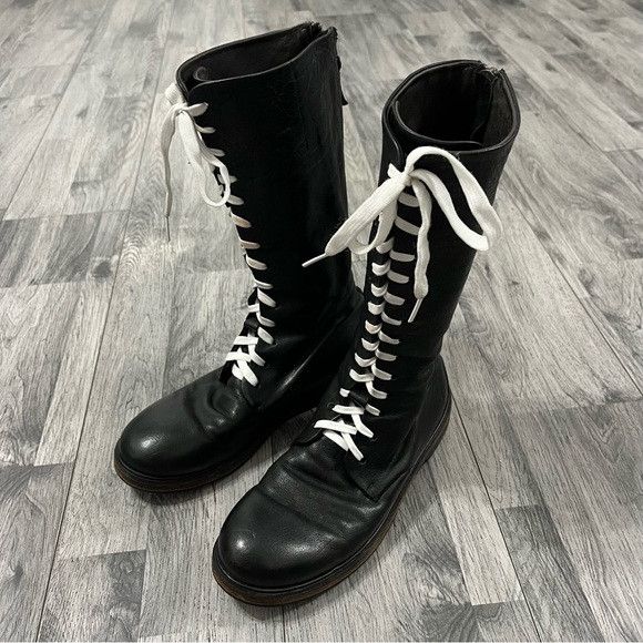 MARSELL BLACK LEATHER LACE UP BOOTS MADE IN ITALY BACK ZIP