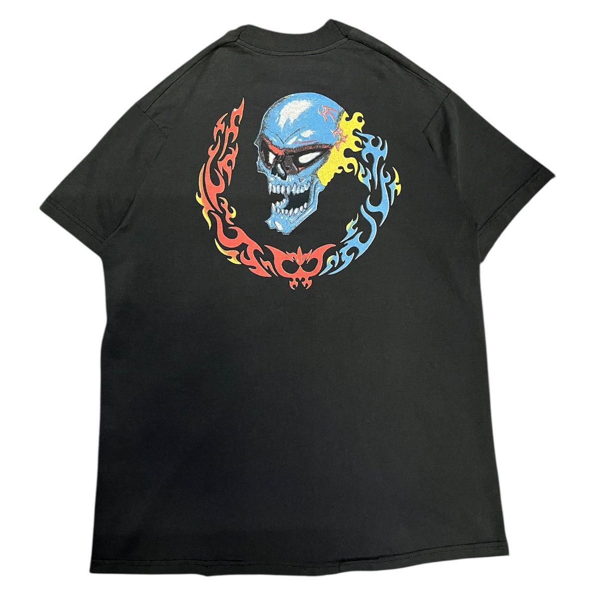 Vintage Skull Flame Back Print T-Shirt | Y2K Metal Skate Streetwear Size US L / EU 52-54 / 3 - 1 Thumbnail