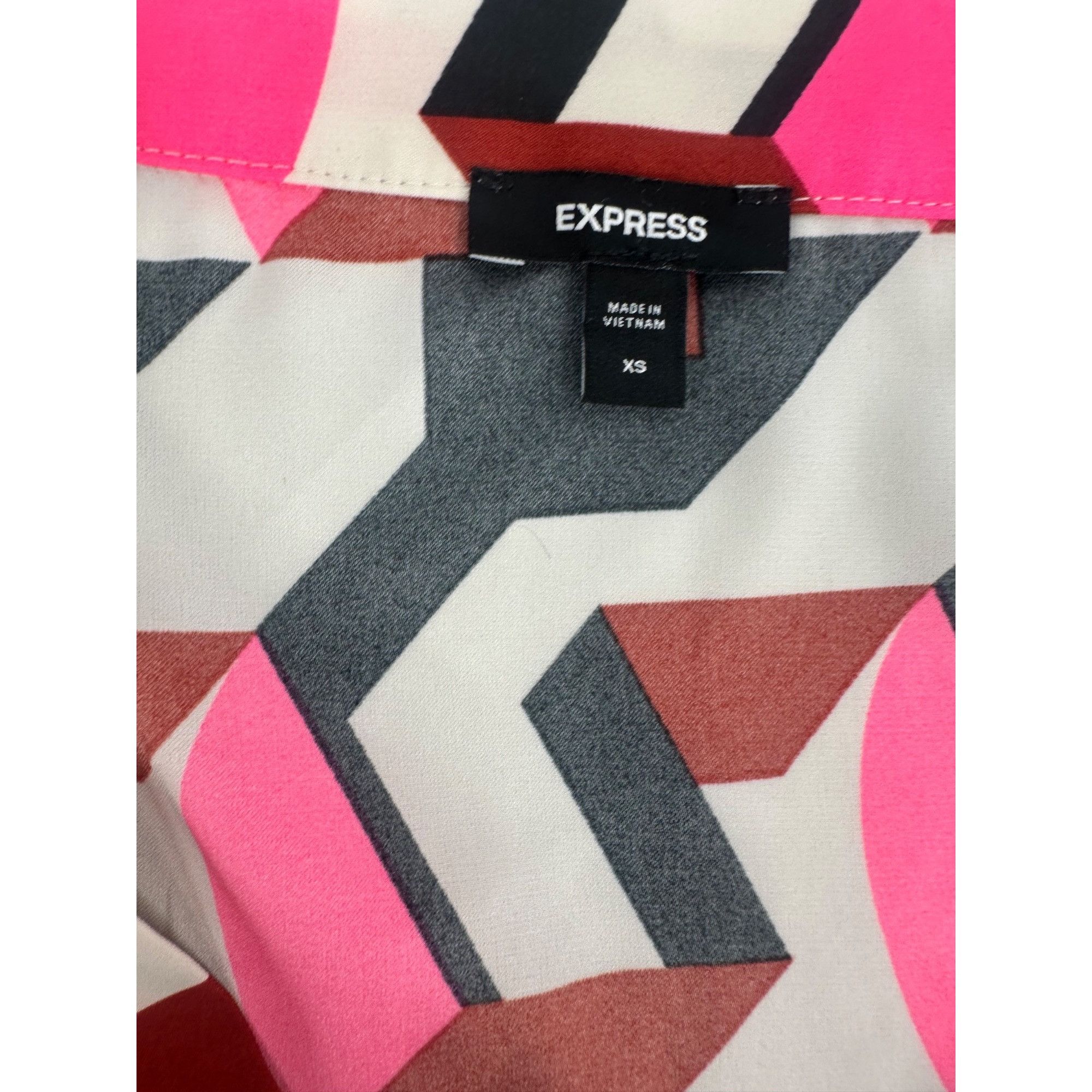 Express Express Women's Geometric Print Blouse XS Pink Black Abstrac Size XS / US 0-2 / IT 36-38 - 5 Thumbnail