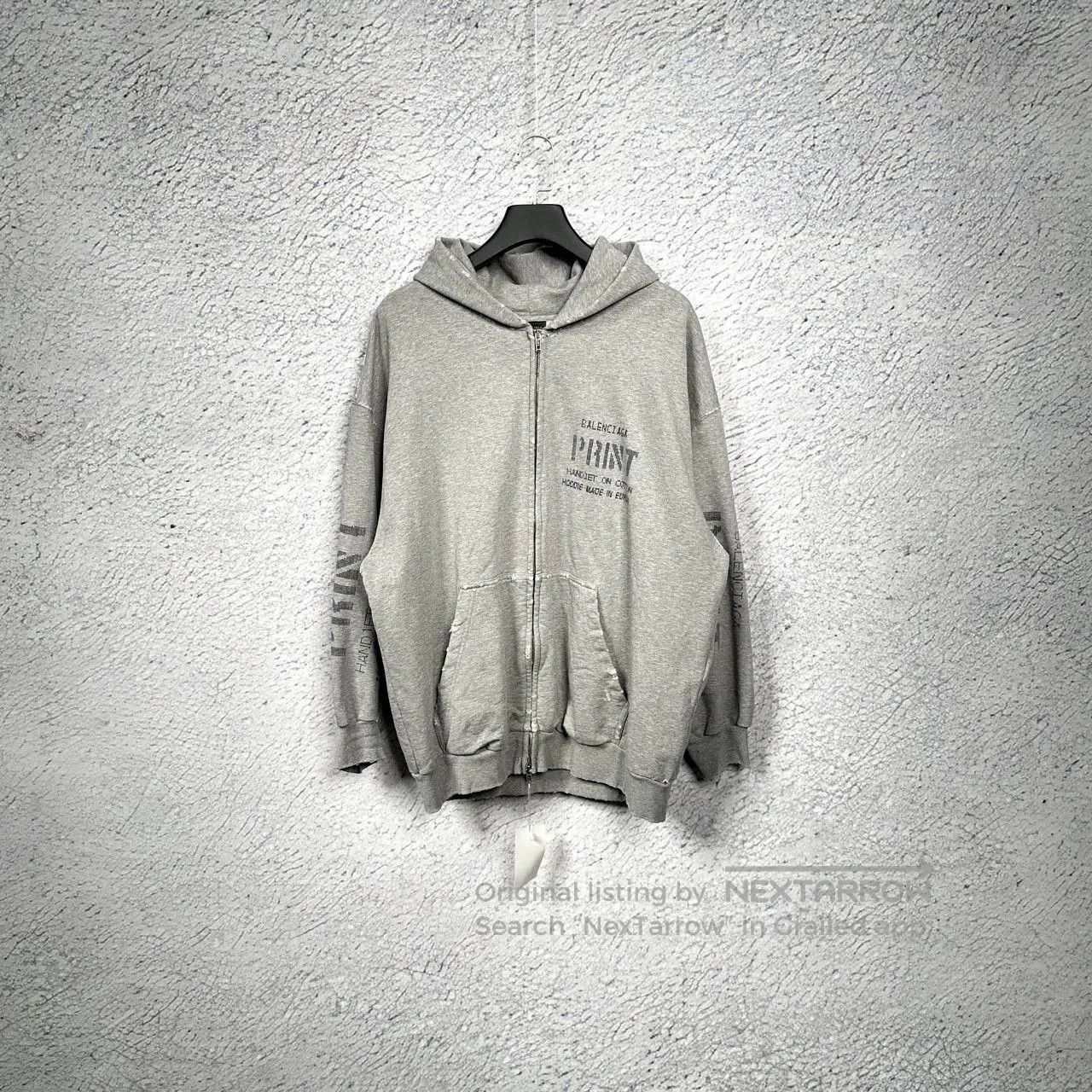 balenciaga gray hoodie with print.