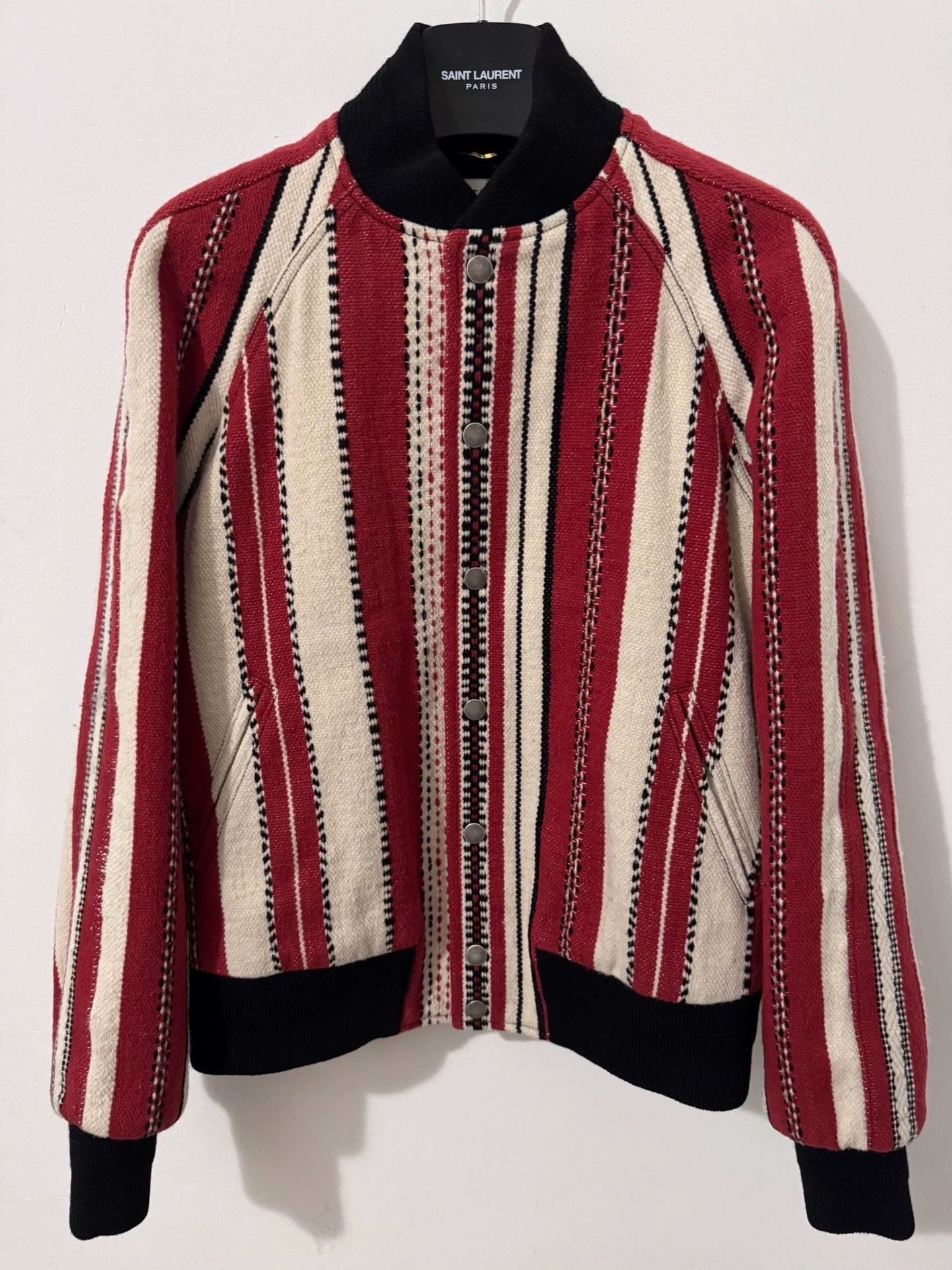 Saint Laurent Paris Saint Laurent Wool Striped Red and White Baseball Jacket Size M / US 6-8 / IT 42-44 - 1 Thumbnail