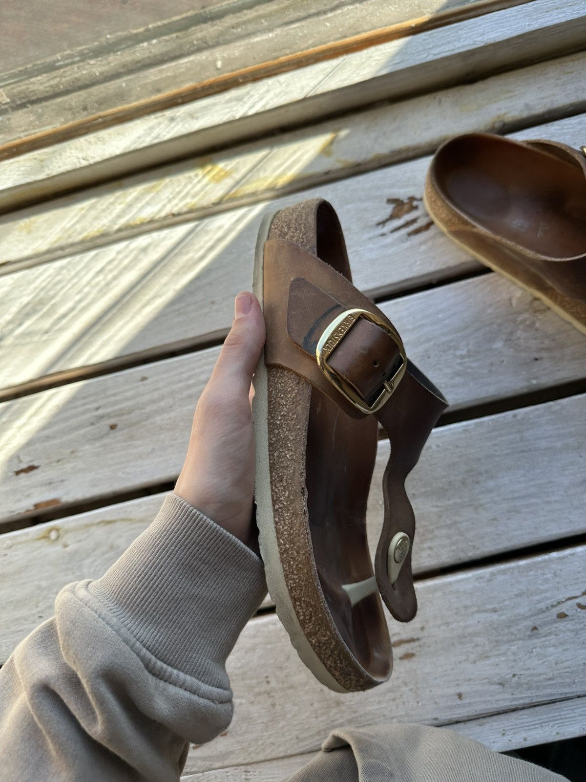 Birkenstock 🚨 VNTG Birkenstock 39 brown unisex Luxe Sandals rare slides Size US 9 / IT 39 - 2 Thumbnail