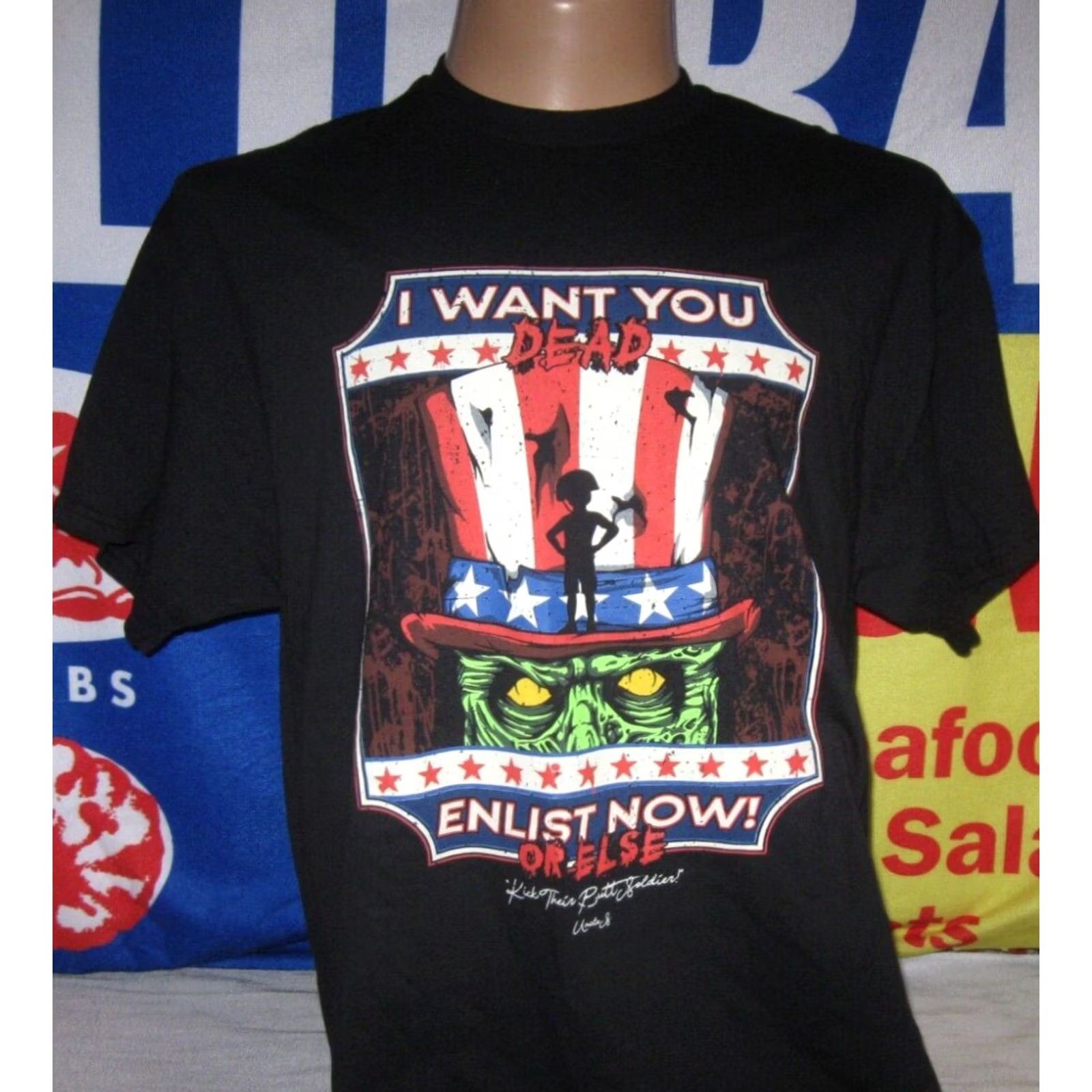 Gildan UNCLE SAM Zombie I Want You Dead or Else Enlist Now Scary USA t shirt Men's XL Size US XL / EU 56 / 4 - 3 Thumbnail