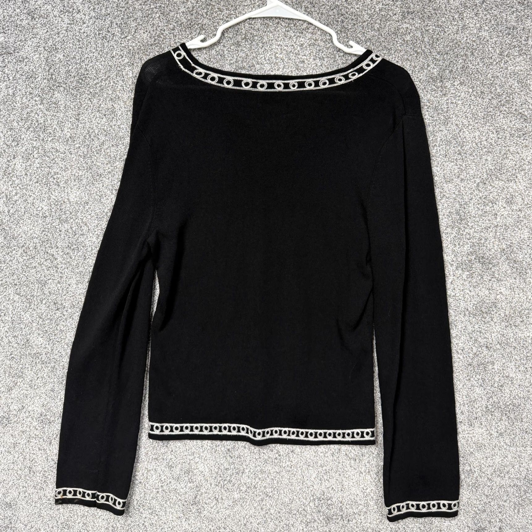 Vintage VINTAGE Orque Classics Cardigan Womens M Black Embroidered Boho 90s Geometric Knit Sweater Size M / US 6-8 / IT 42-44 - 7 Thumbnail
