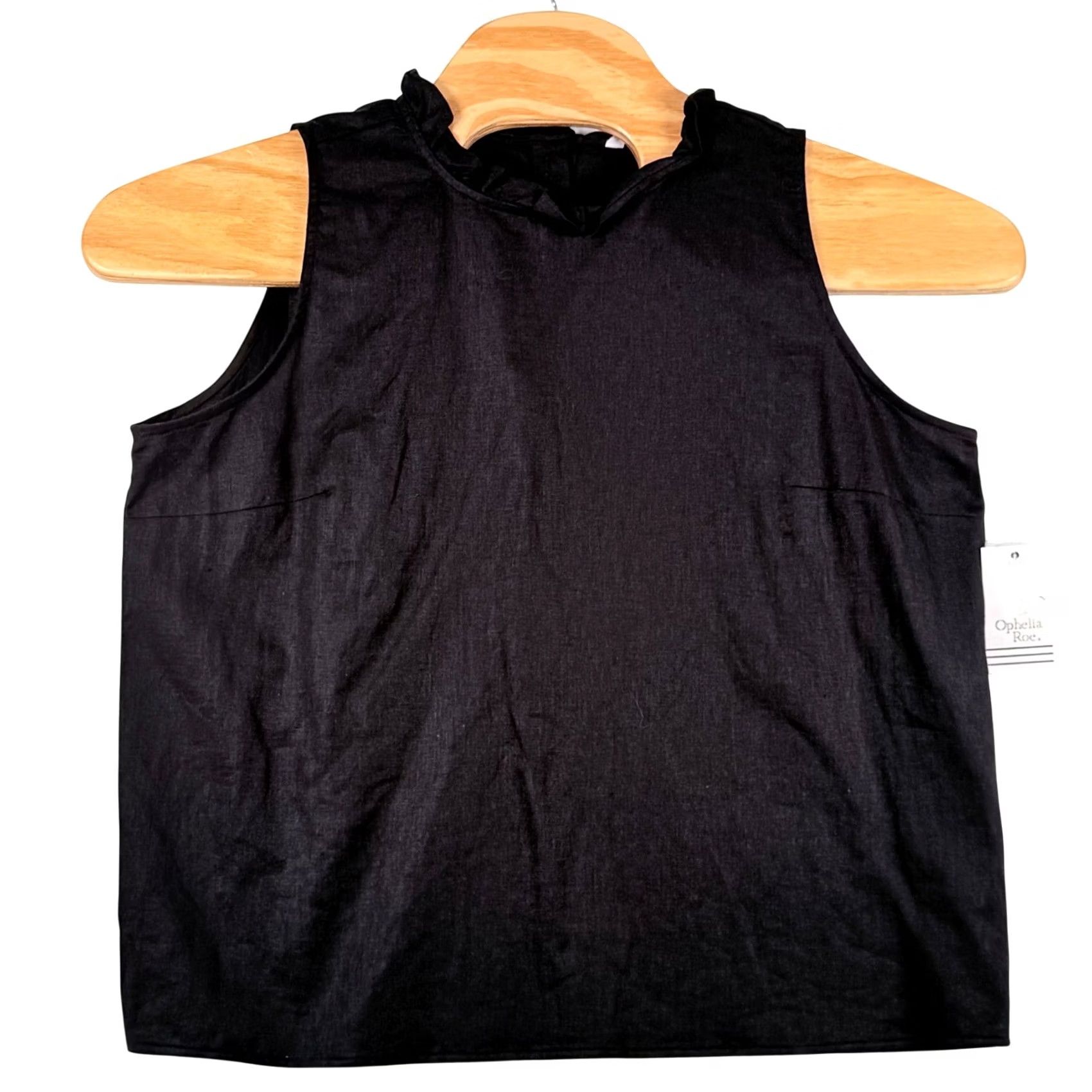 Vintage Ophelia Roe Tank Women L Black High Neck Ruffle Button Back Linen Rayon Blend Sleeveless Summer Casual Office Size L / US 10 / IT 46 - 3 Thumbnail