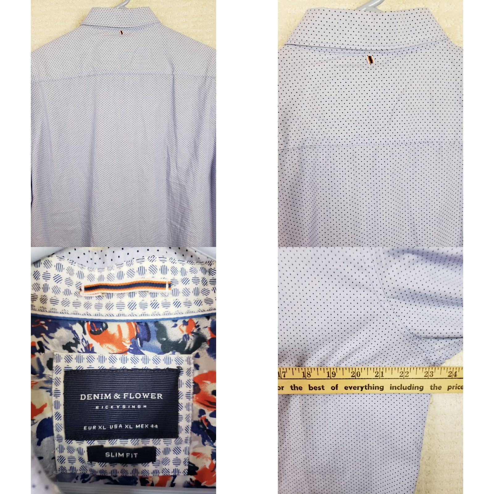 Denime Denim & Flower Shirt XL Blue Polka Dot Slim Fit Lined Short Sleeve Button-Up Men’s Classic Casual (Mens) Size US XL / EU 56 / 4 - 8 Thumbnail