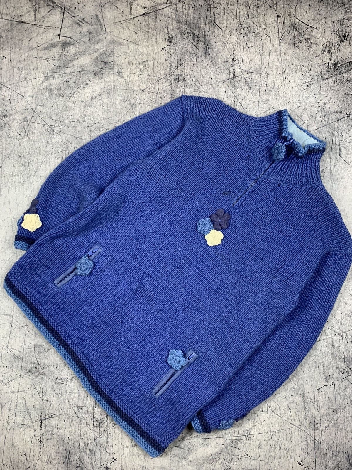 Handmade × Vintage Vintage Pachamama Handmade Hand-Knitted Daisy Sweater Size US L / EU 52-54 / 3 - 10 Thumbnail