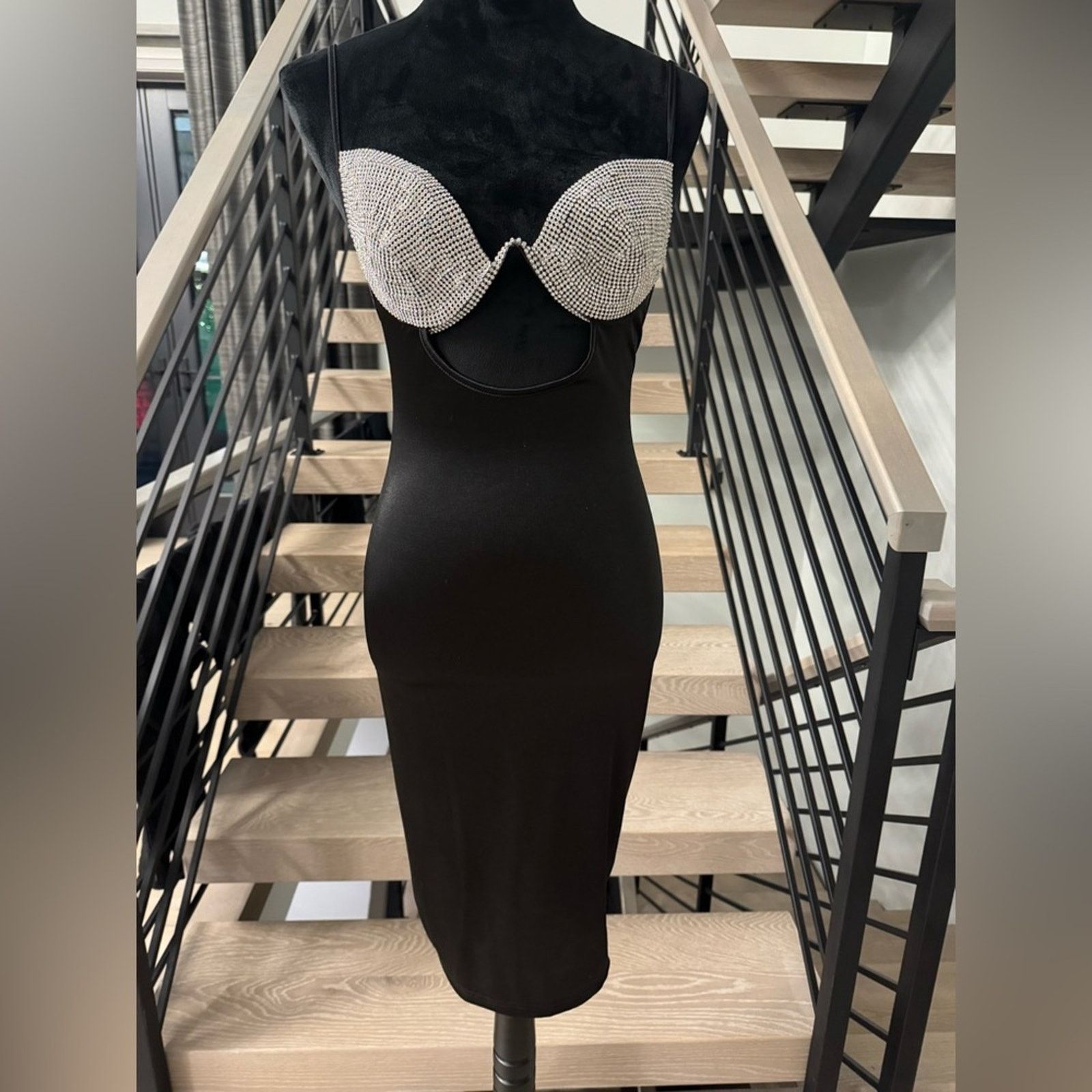 Other Black Silver Women's Bodycon Satin Rhinestones Dress size S Size S / US 4 / IT 40 - 3 Thumbnail
