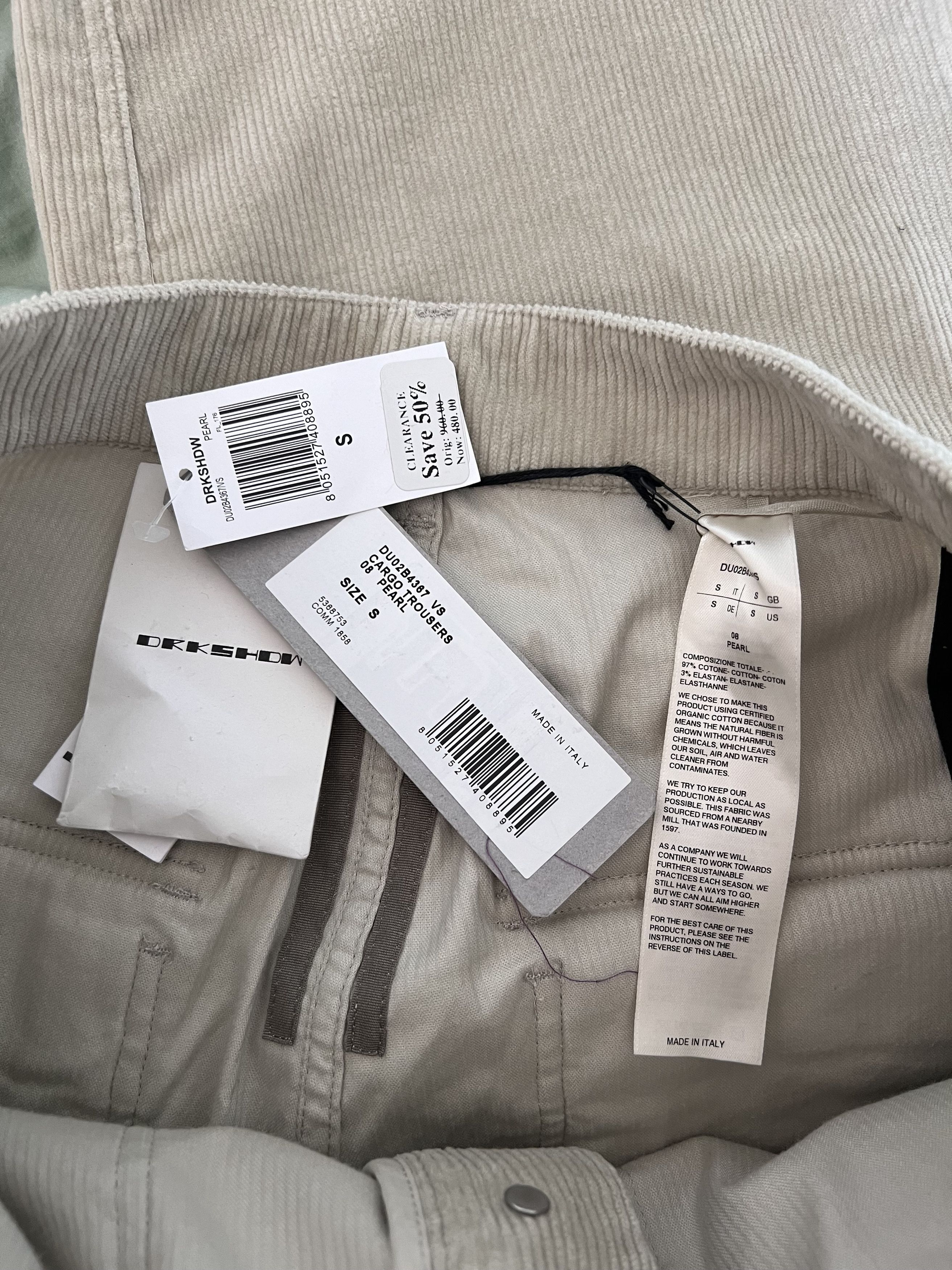 Rick Owens Drkshdw Rick Owens DRKSHDW Corduroy Cargo Trousers in Pearl Size US 32 / EU 48 - 7 Thumbnail