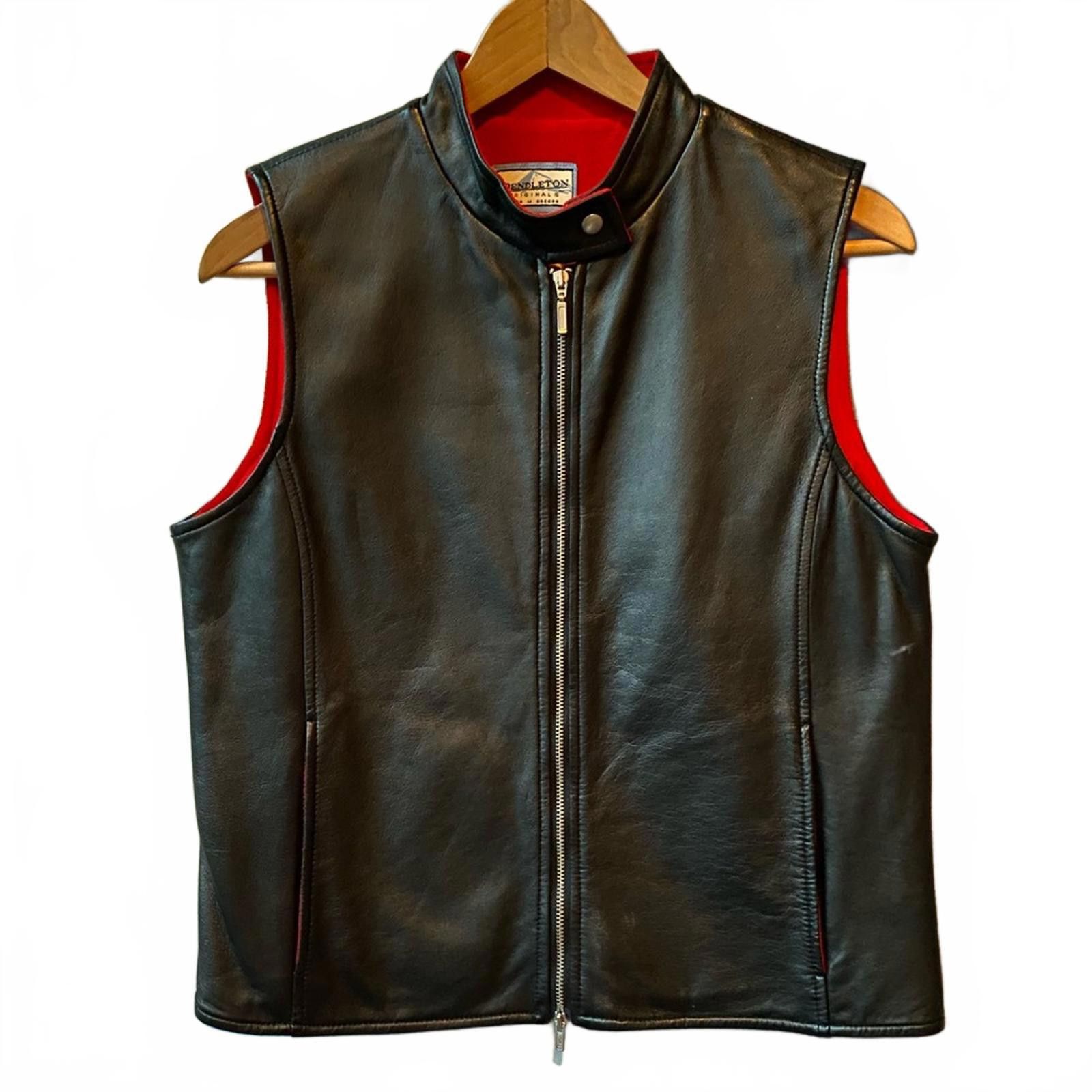 Pendleton Vintage Pendleton Leather Moto Vest Red Fleece Lined S Size S / US 4 / IT 40 - 1 Thumbnail