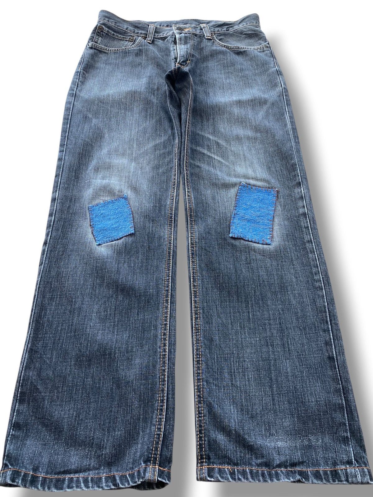 Edwin Edwin 503 Faded Blue Wash Patchwork Straight Leg Jeans Size US 32 / EU 48 - 1 Thumbnail