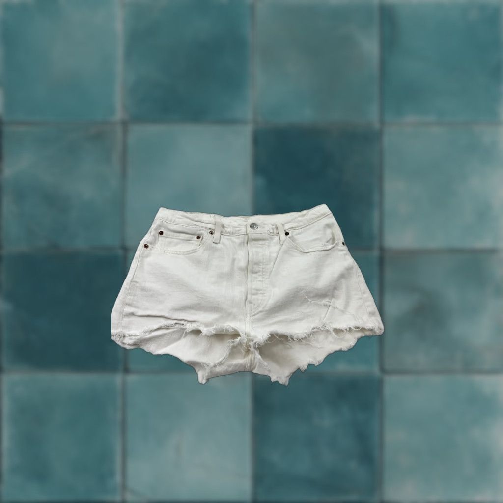 Levi's Levi's Shorts Womens 32 White Distressed High Rise Button Fly Denim WaterLess Summer Classic 501 Cut-Off Size 24" / US 00 / IT 34 - 1 Thumbnail