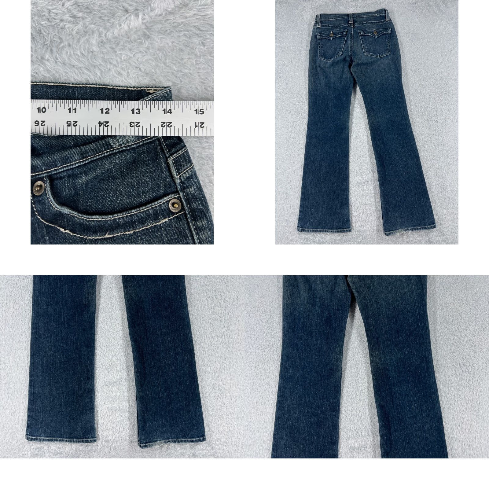 Vintage Karen Kane Jeans Womens 6 Blue Denim Flared Low Rise 27x30 Cotton Blend Size 28" / US 6 / IT 42 - 9 Thumbnail