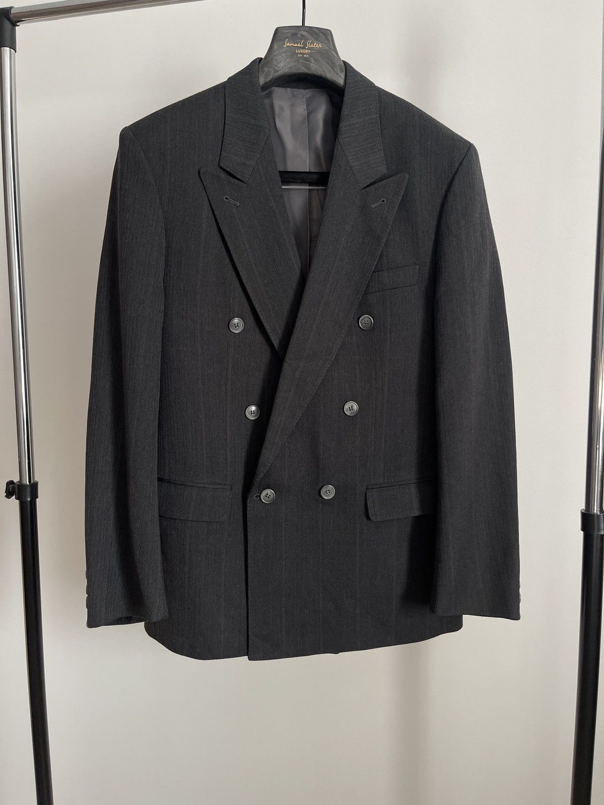 Vintage Double-breasted vintage blazer classic jacket gray wool Size 40R - 2 Thumbnail