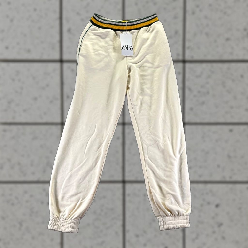 Zara Womens Jogger Pants Large White Cotton Blend Tapered Fit Sports Spring Summer Winter