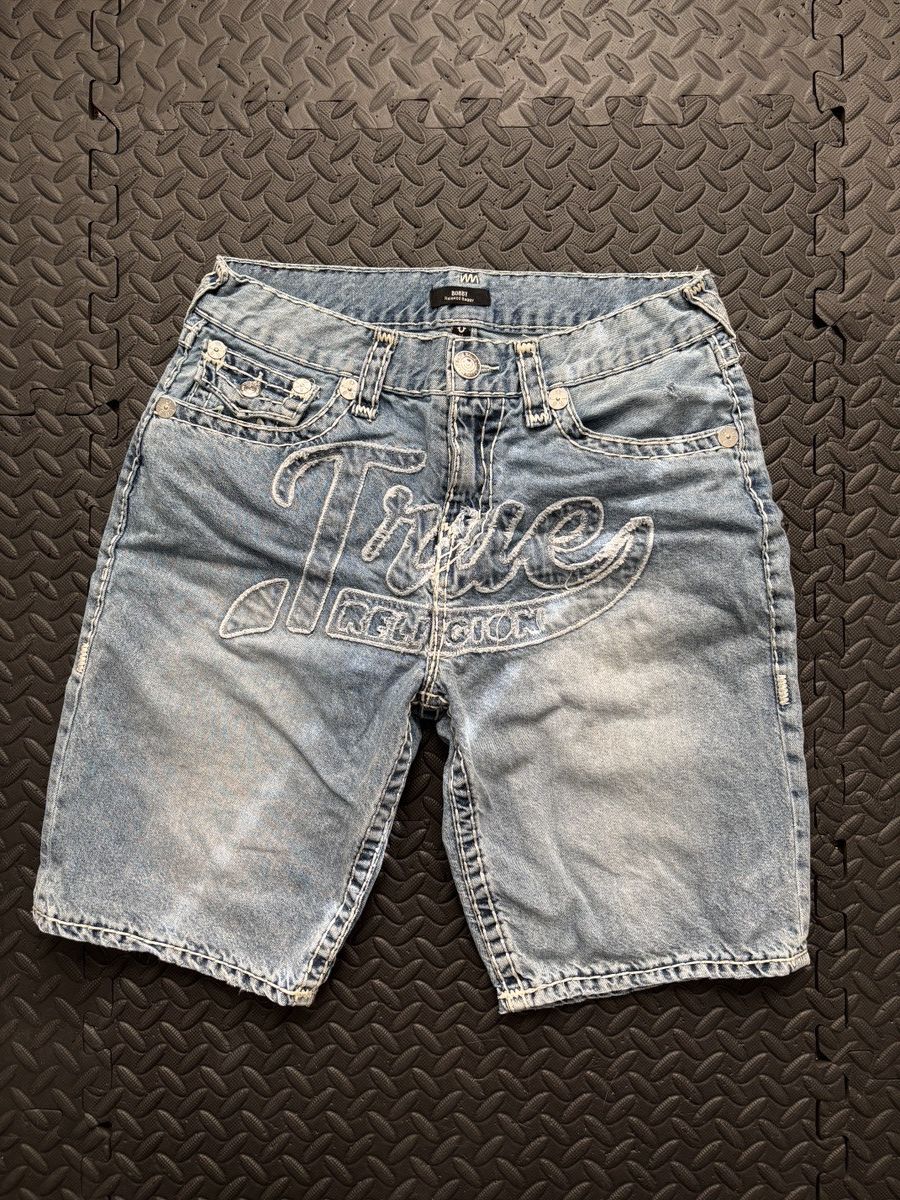 True Religion True Religion Spell-Out Stitched Denim Shorts Size US 32 / EU 48 - 1 Thumbnail