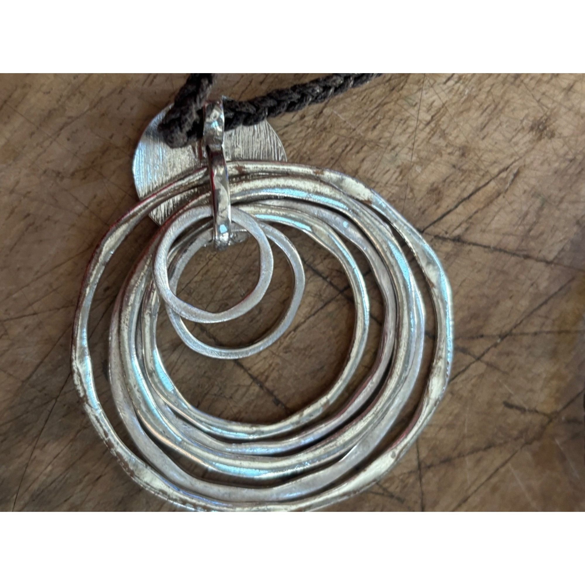Other Silver-Tone Multi-Ring Pendant Necklace On Black Braided Co Size ONE SIZE - 6 Thumbnail