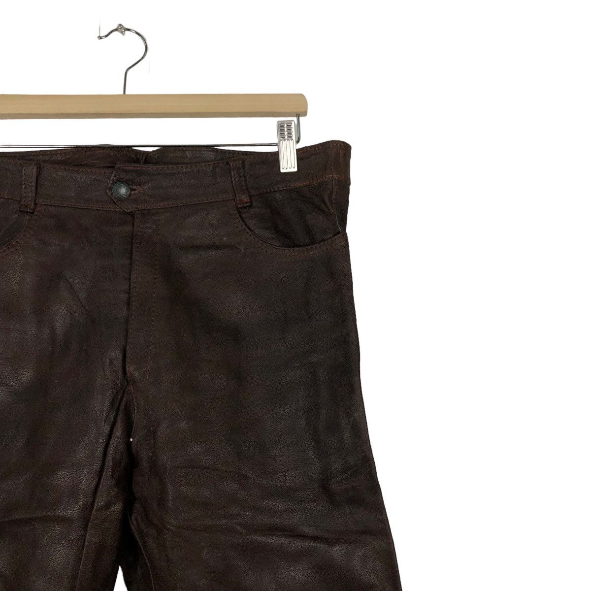 Genuine Leather 🔥Rich Brown -Genuine Leather Pants Racing Inspire RickOwens Size US 33 - 5 Thumbnail