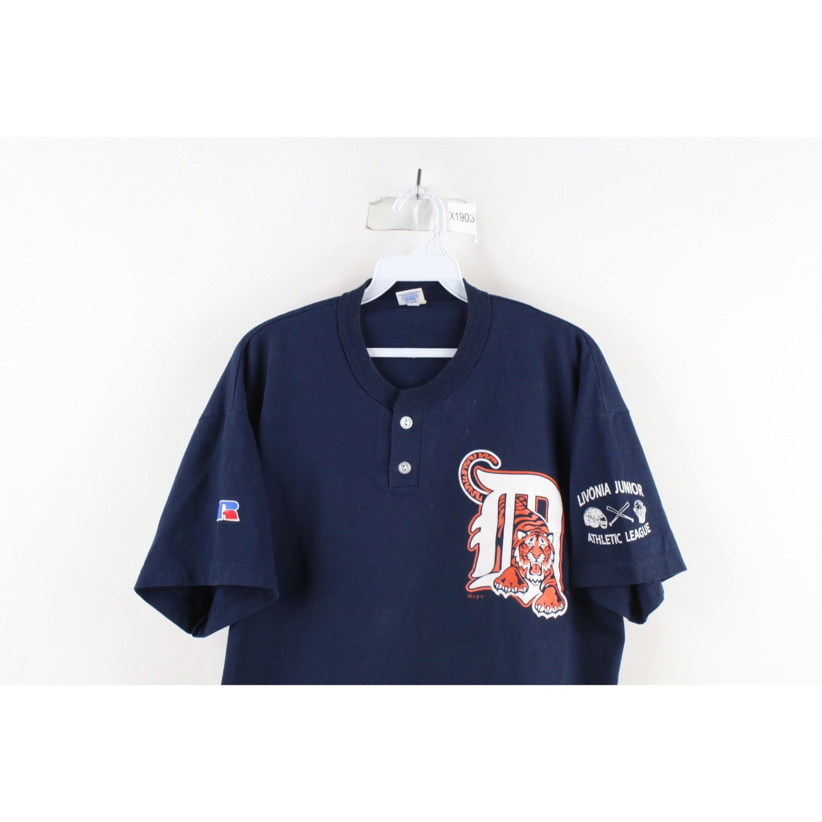 Russell Athletic × Vintage Vintage 90s Russell Athletic Detroit Tigers Henley T-Shirt Size US L / EU 52-54 / 3 - 2 Thumbnail