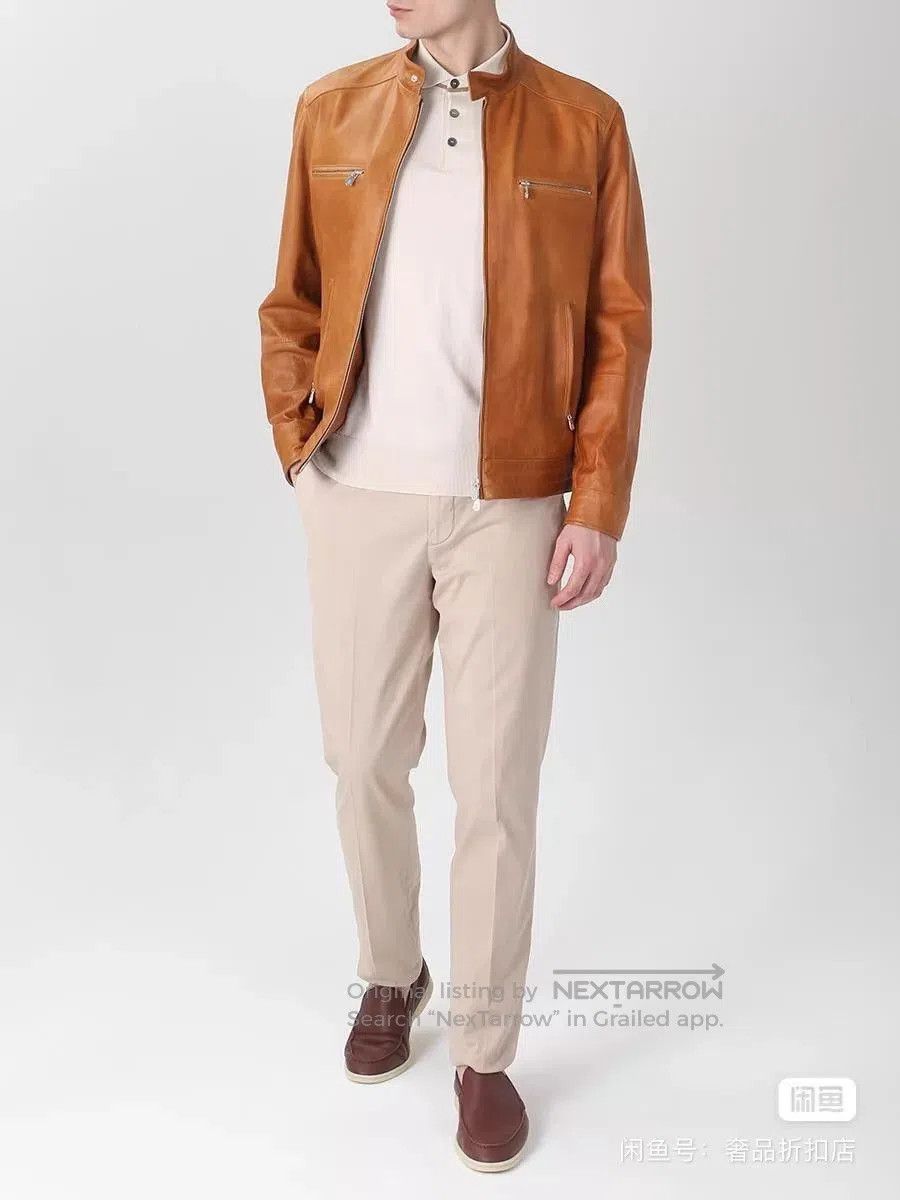 Brunello Cucinelli Brown Leather Jacket with Zip Pockets . Size US M / EU 48-50 / 2 - 5 Thumbnail