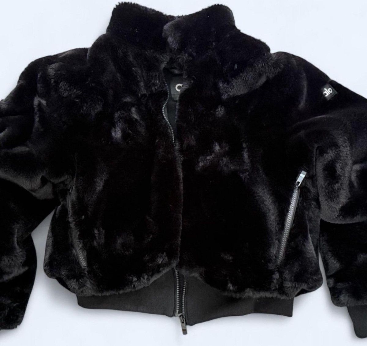 Alo Yoga Black Cropped 'Opulant' Atelier Faux Fur jacket