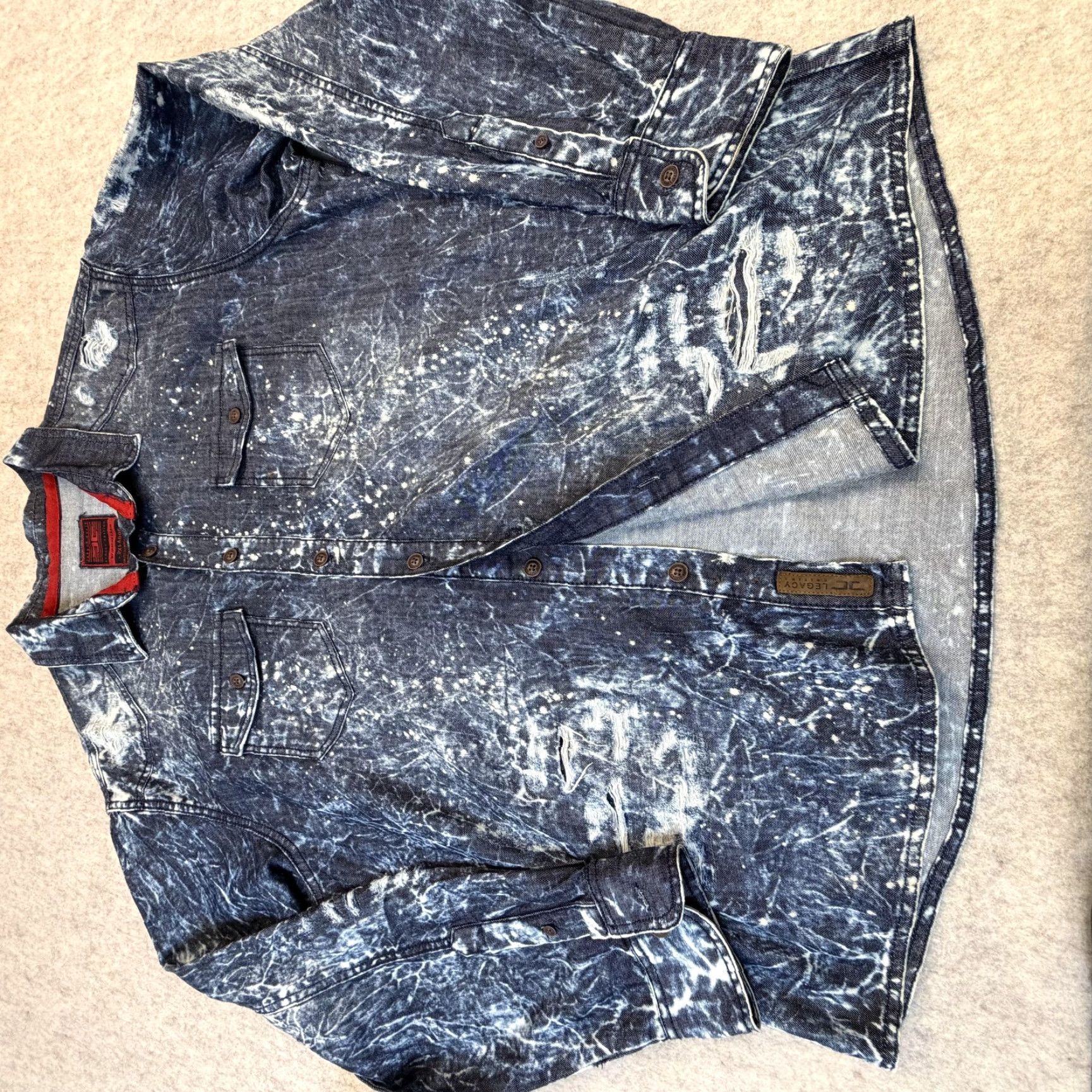 Jordan Craig VINTAGE Jordan Craig Denim Shirt Mens 2XL Blue Legacy Acid Wash Distressed Splatter Size US XXL / EU 58 / 5 - 7 Thumbnail