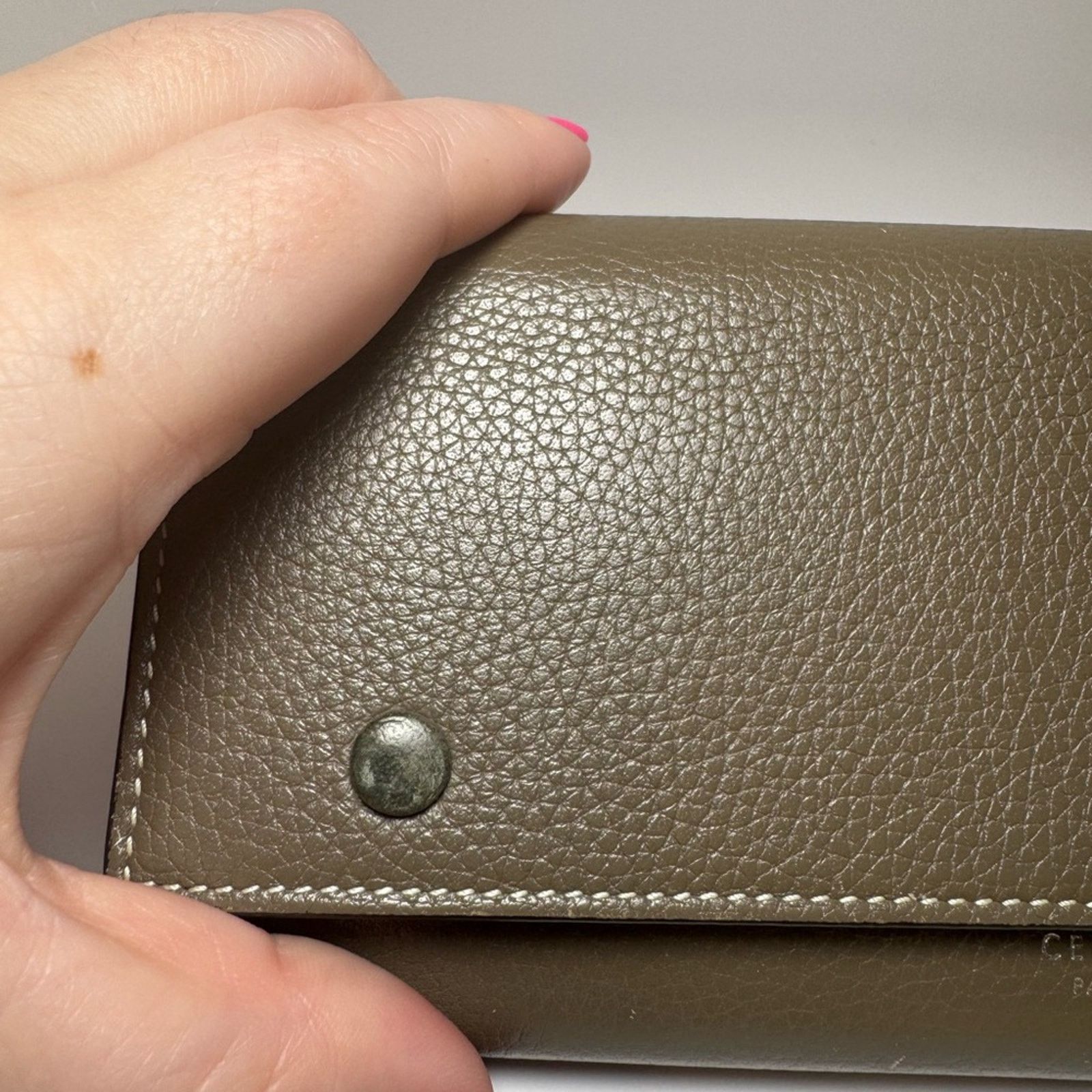 Celine Celine Large Flap Multifunction Wallet Grey Grained Leather Size ONE SIZE - 8 Thumbnail