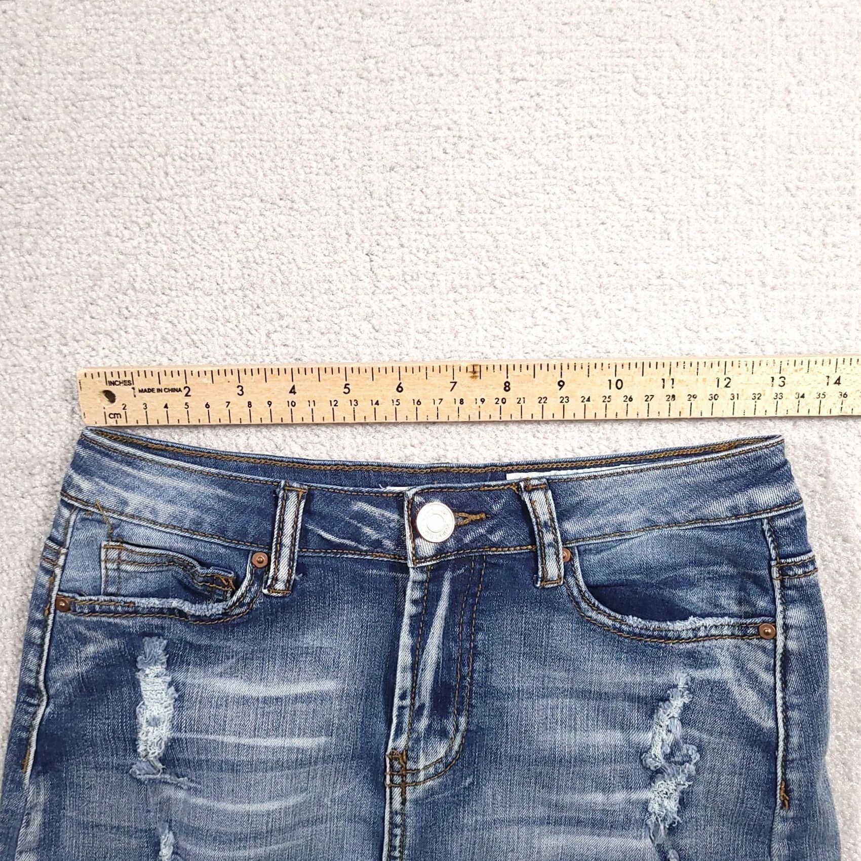 Denime Indigo Rein Denim Skirt Women's 3 Distressed Medium Stretch Mini Short 26" W Size 26" / US 2 / IT 38 - 4 Thumbnail
