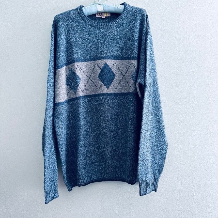 Vintage Vintage lambswool 90s blue sweater Size US L / EU 52-54 / 3 - 2 Thumbnail