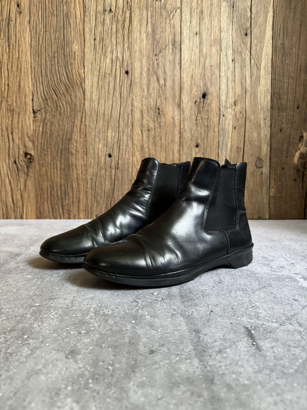 Pre-owned Prada X Vintage 00s Prada Leather Chelsea Boots In Black