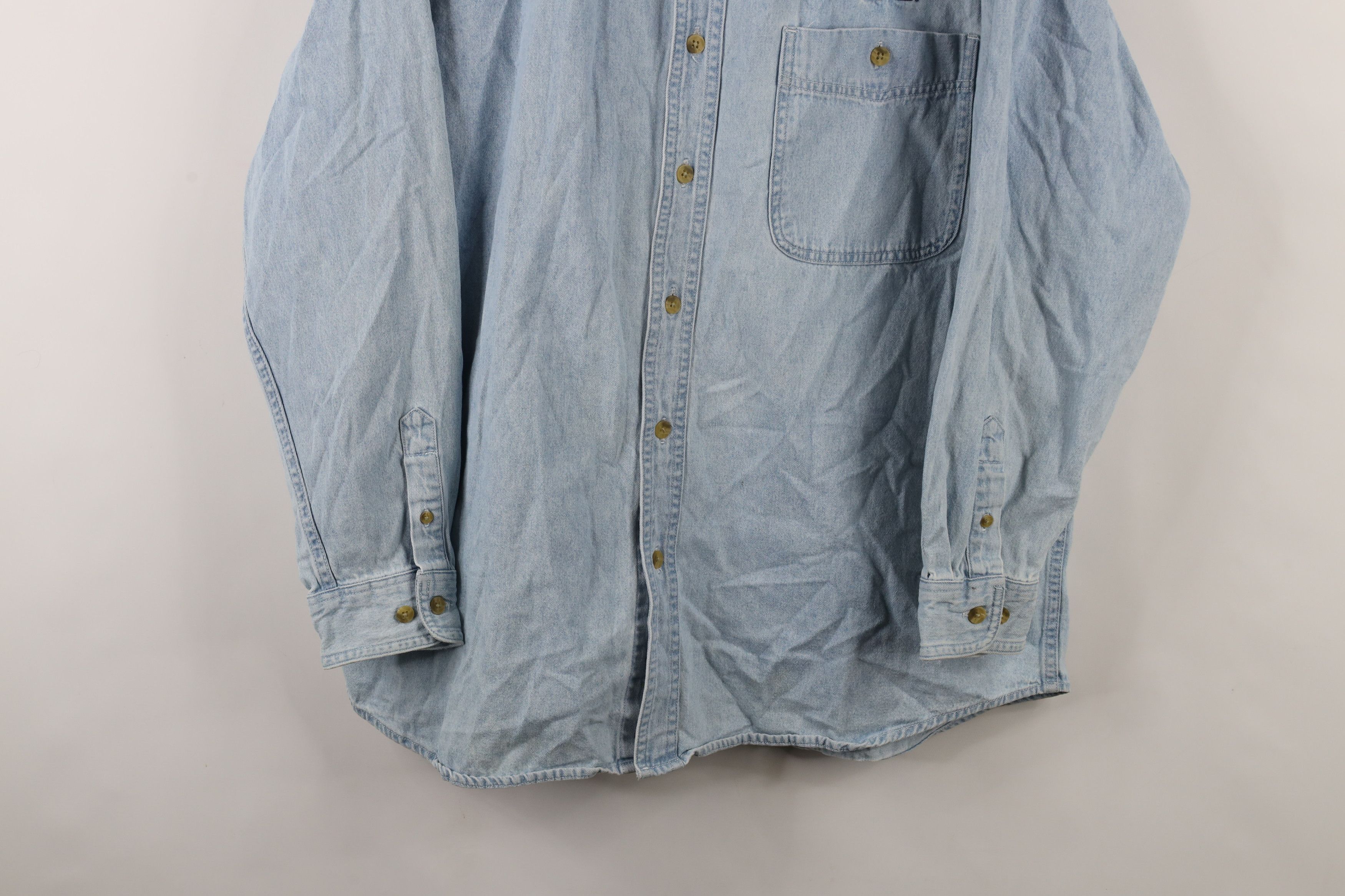 Vintage Vintage 90s University of Michigan Denim Button Down Shirt Size US L / EU 52-54 / 3 - 3 Thumbnail