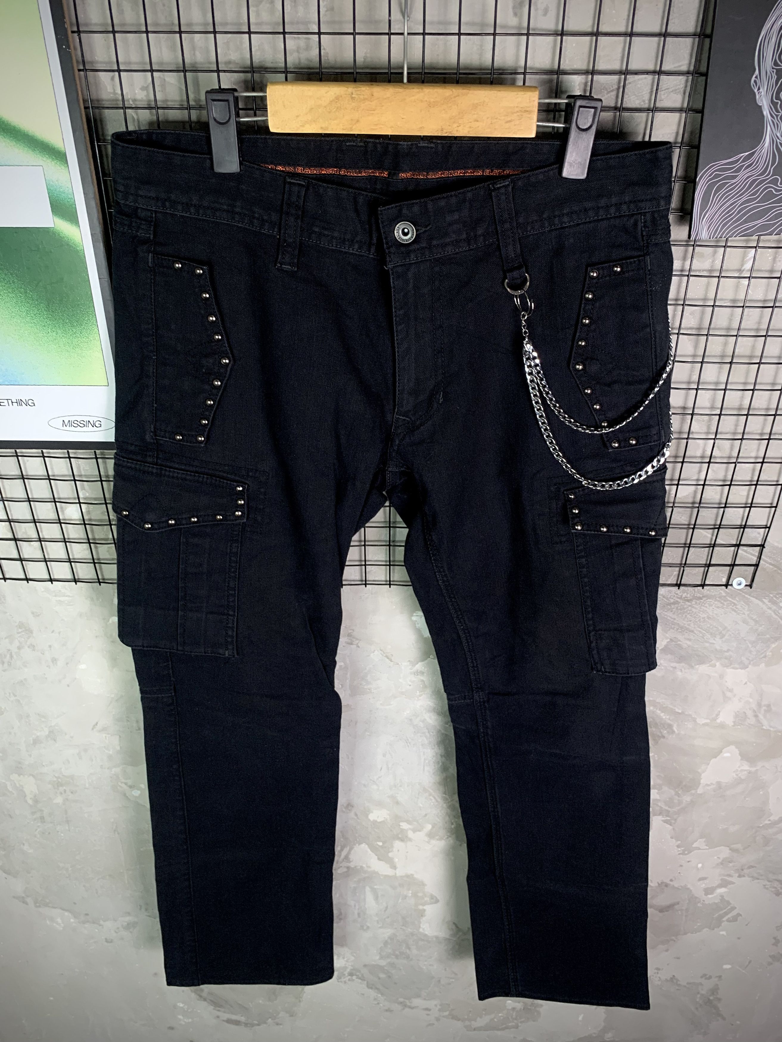 Nicole Club Nicole Club For Men Black Studded Punk Gothic Cargo Pant Size US 32 / EU 48 - 3 Thumbnail