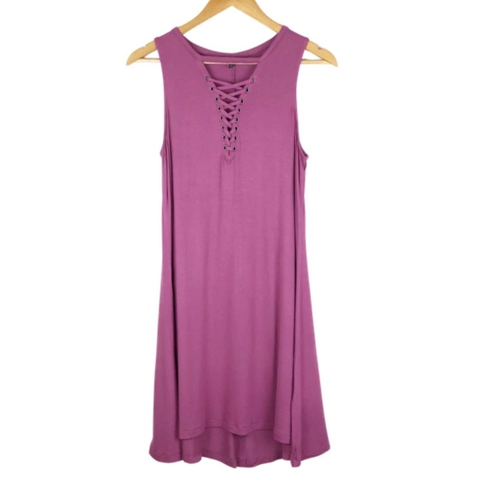 Express Express Women’s Lace Up Trapeze Hem Purple Mini Dress Size M / US 6-8 / IT 42-44 - 3 Thumbnail