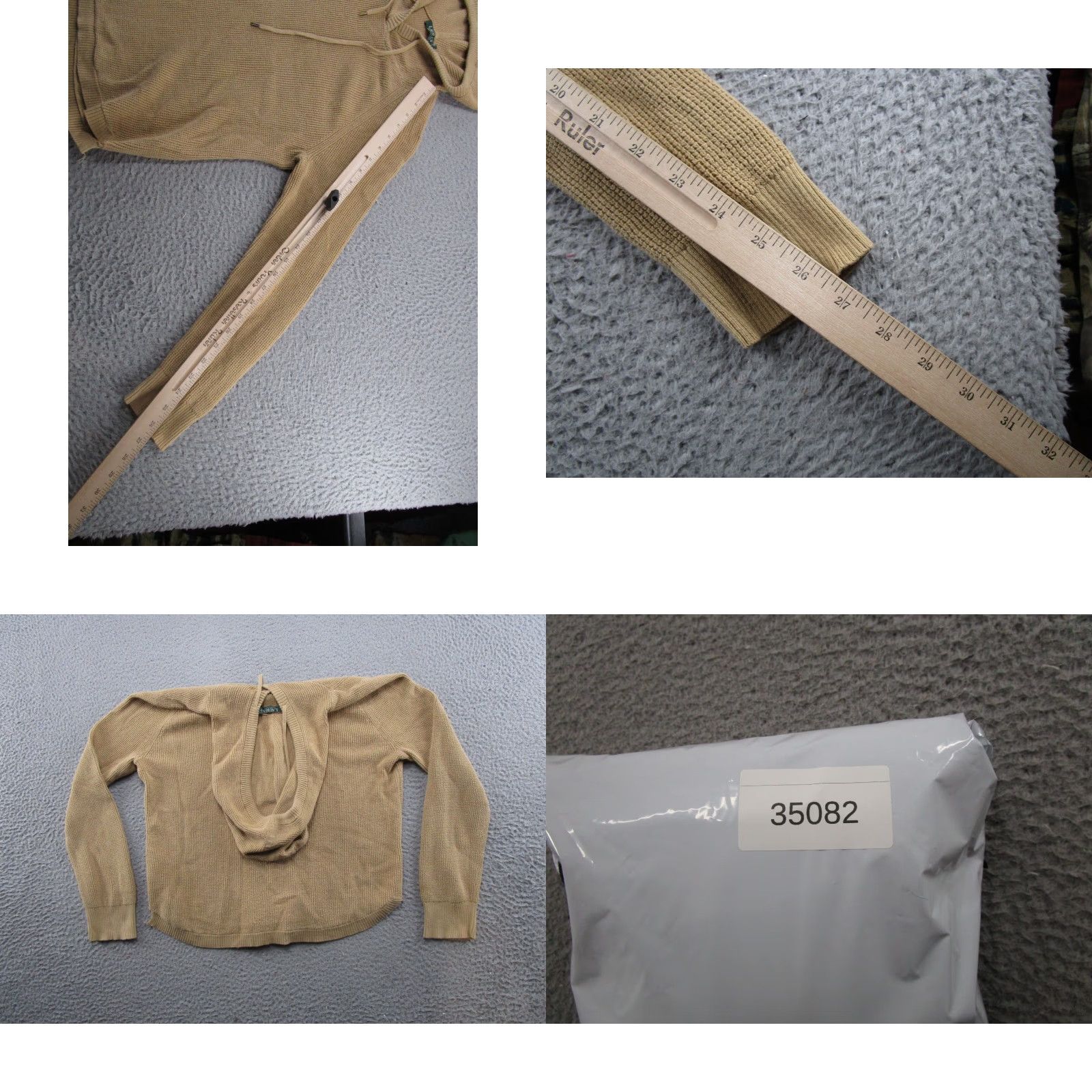 Ralph Lauren VTG Y2K Lauren Ralph Lauren Women's Beige Thermal Knit Hoodie Size M Pullover Size M / US 6-8 / IT 42-44 - 8 Thumbnail