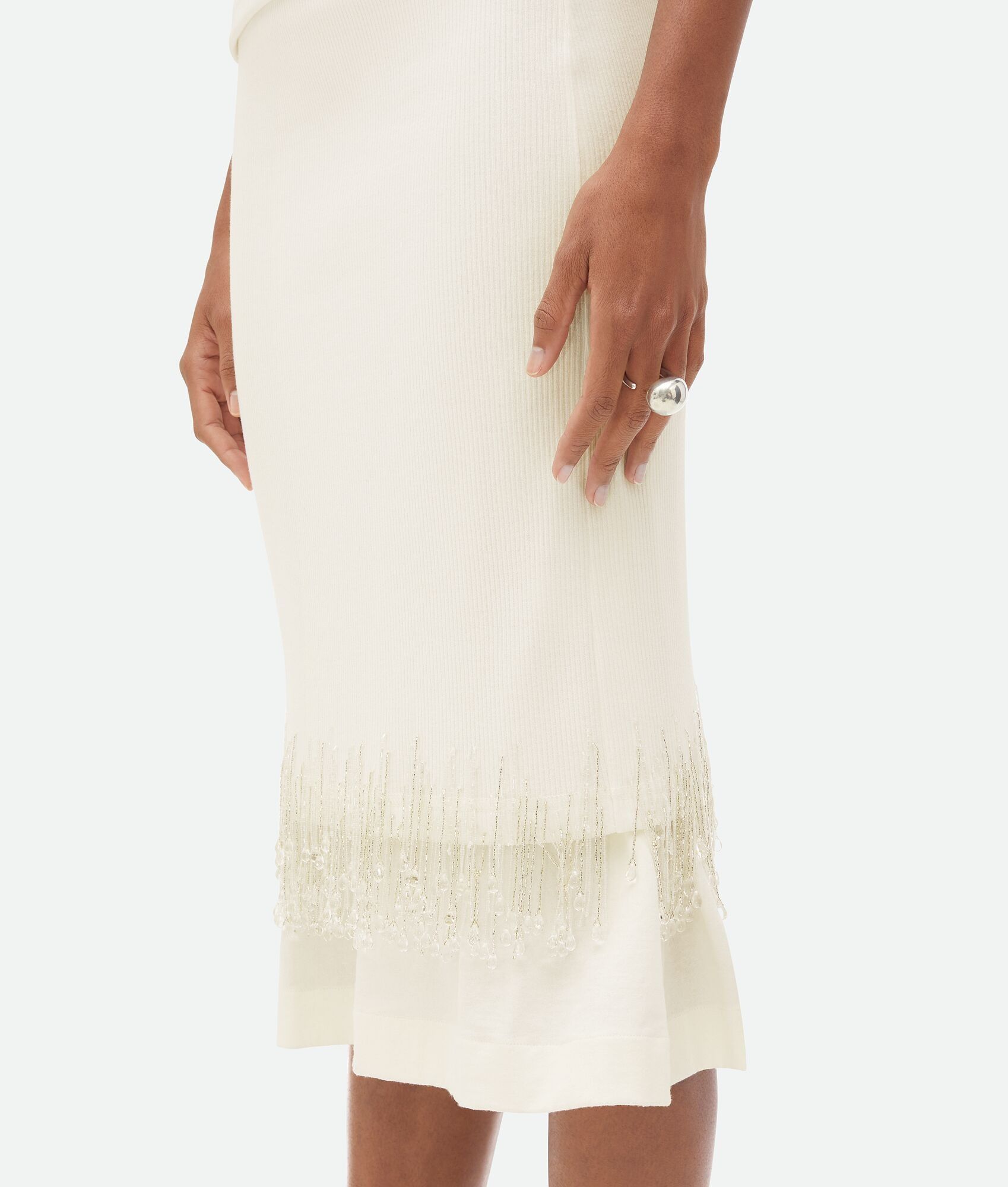 Bottega Veneta o1n1vont0325 Crystal Embroidered Jersey Midi Skirt in Chalk Size 25" / US 0 / IT 36 - 4 Thumbnail
