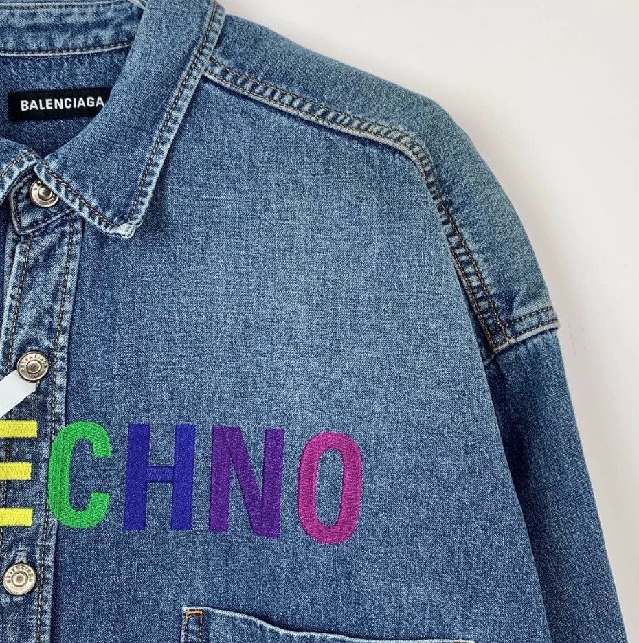 Balenciaga Balenciaga Blue denim shirt with embroidered letter collar Size US S / EU 44-46 / 1 - 3 Thumbnail