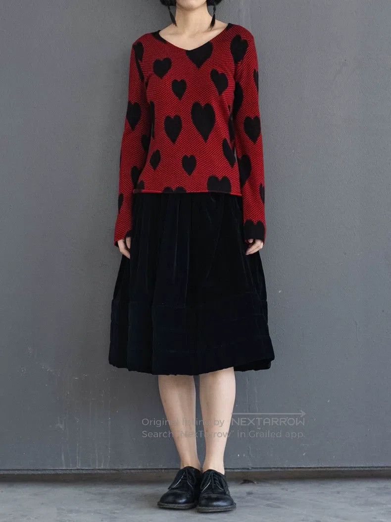 Comme Des Garcons Red and black heart wool knitted sweater