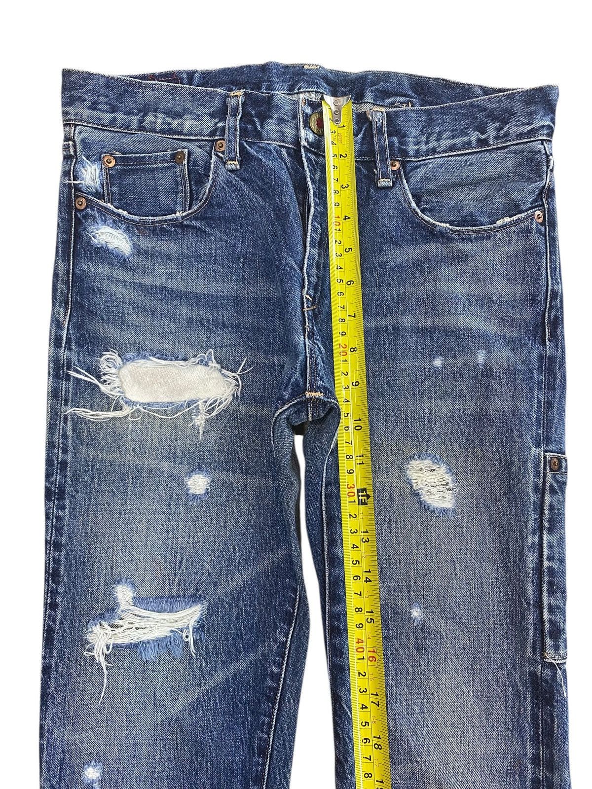 Other Japanese Brand X Selvedge Ripped Style Buckle Back Jeans Size US 30 / EU 46 - 6 Thumbnail