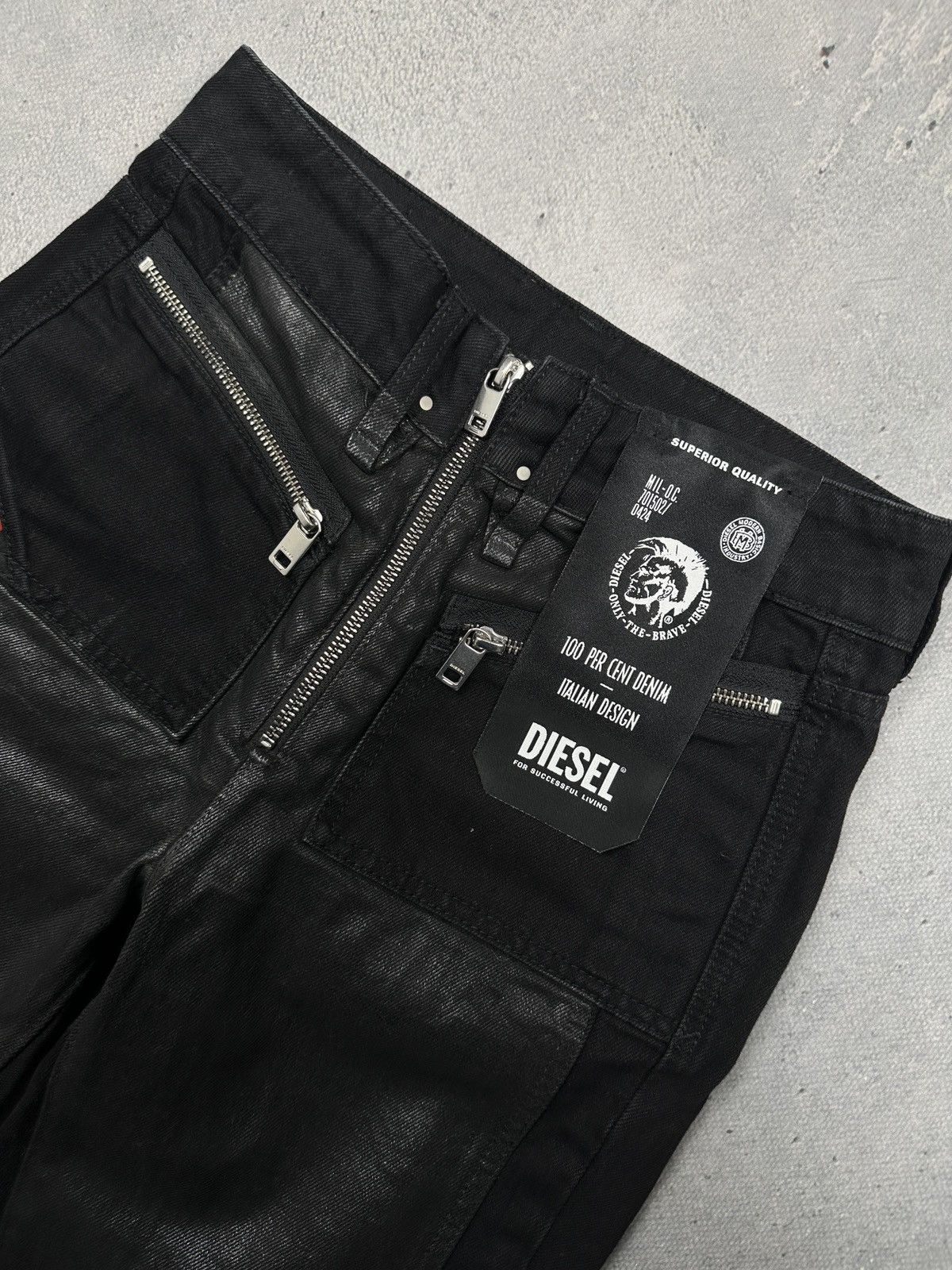 Diesel Diesel Industry Moto Coated Panel Zip Jeans Black Raw Hem Size 27" / US 4 / IT 40 - 4 Thumbnail