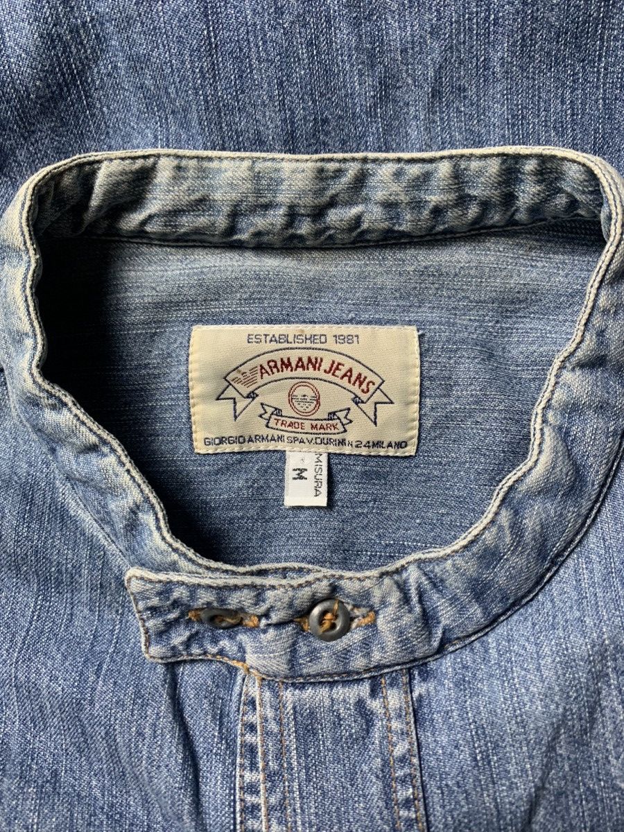 Giorgio Armani 1990s Armani Jeans Collarless Blue Jeans Shirt Size US L / EU 52-54 / 3 - 5 Thumbnail