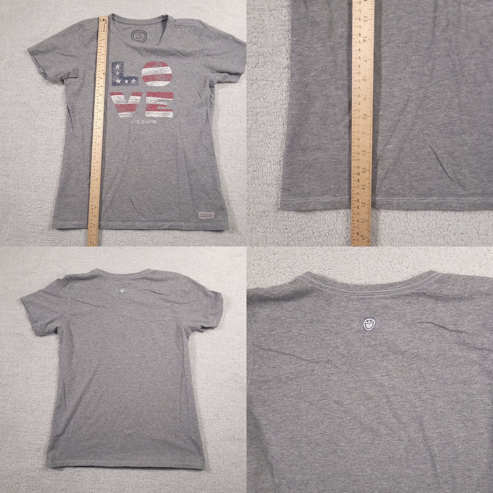 Life is Good Life Is Good T-Shirt Women's M Gray Patriotic Graphic Print Love Shirt Womens Regular Short Sleeve Crew Neck Cotton Jersey Size M / US 6-8 / IT 42-44 - 8 Thumbnail