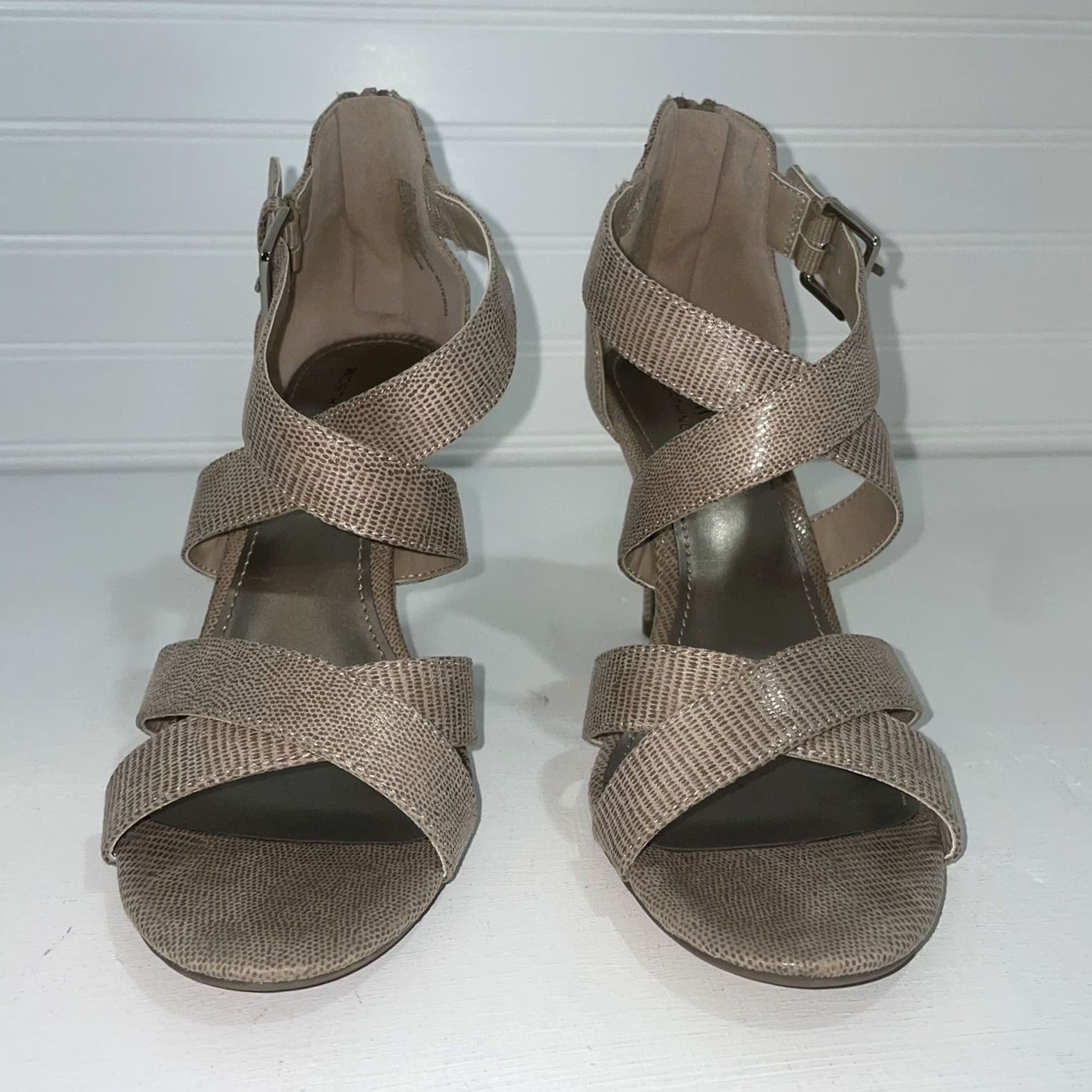 Worthington Worthington Cari Taupe High Heeled Sandal Women Size 7 M Zipper Back Open Toe Snakeskin Pattern Stiletto Heel 3.5 in Party/Cocktail Shoes Size US 7 / IT 37 - 3 Thumbnail