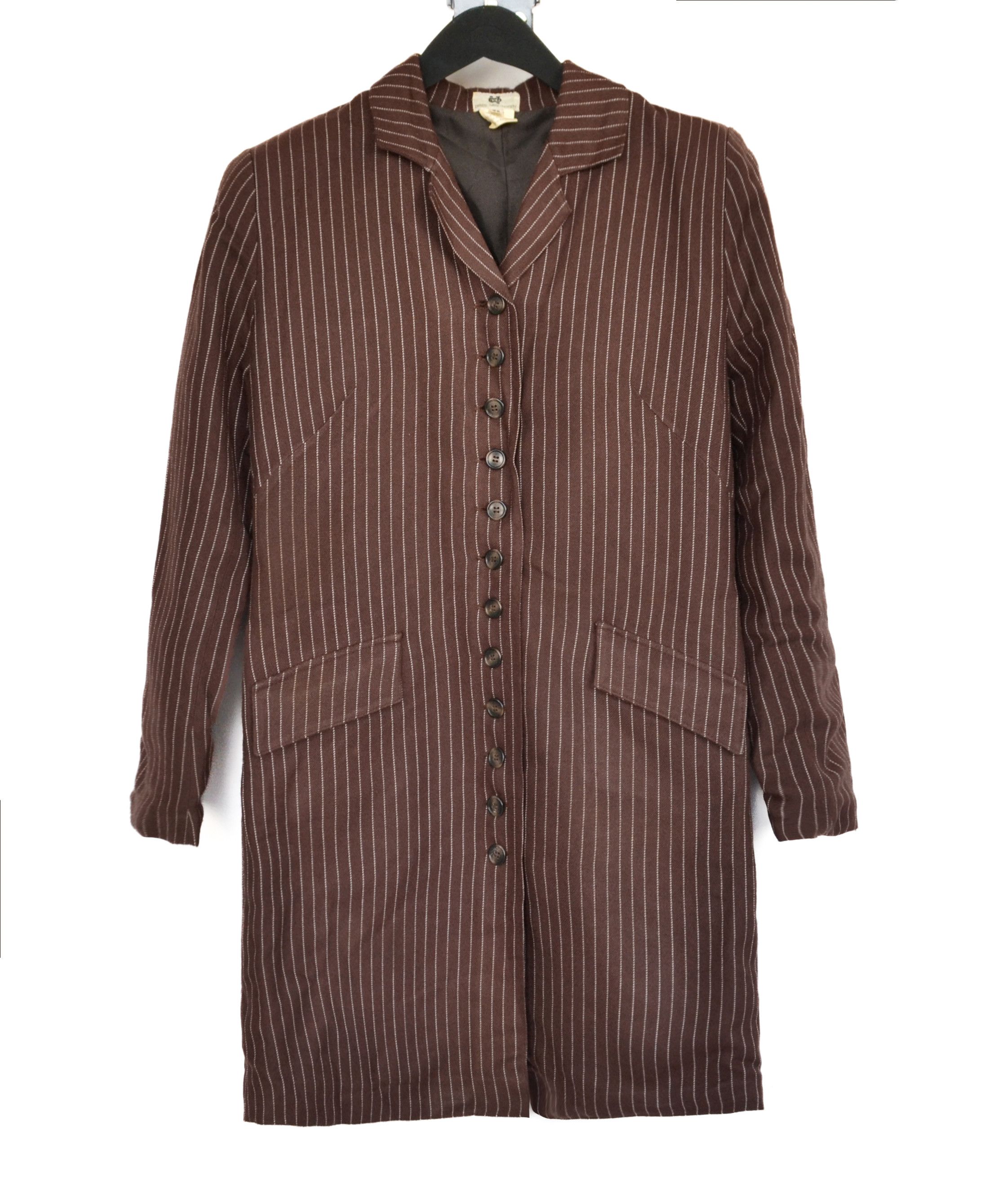 Dries Van Noten 🔴 DRIES VAN NOTEN Coat Heavy Jacket White Strip Brown Size S / US 4 / IT 40 - 2 Thumbnail