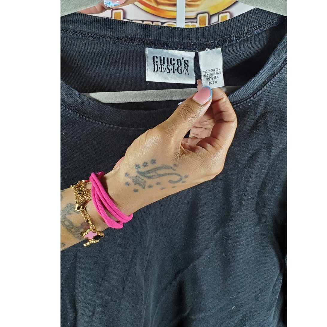 Chicos Chico’s Design Black Short Sleeve Cotton Tee Shirt Size 3 Size XL / US 12-14 / IT 48-50 - 3 Thumbnail